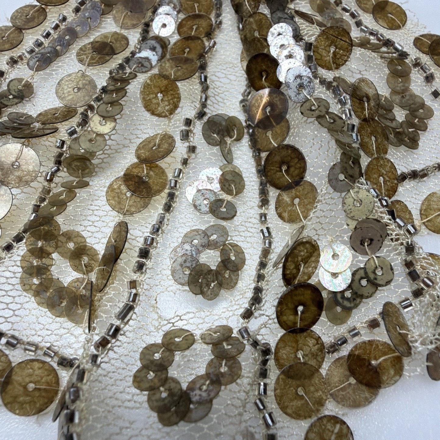 Antique Gold Sequined Tulle Lace Applique Bow Adornment As Is