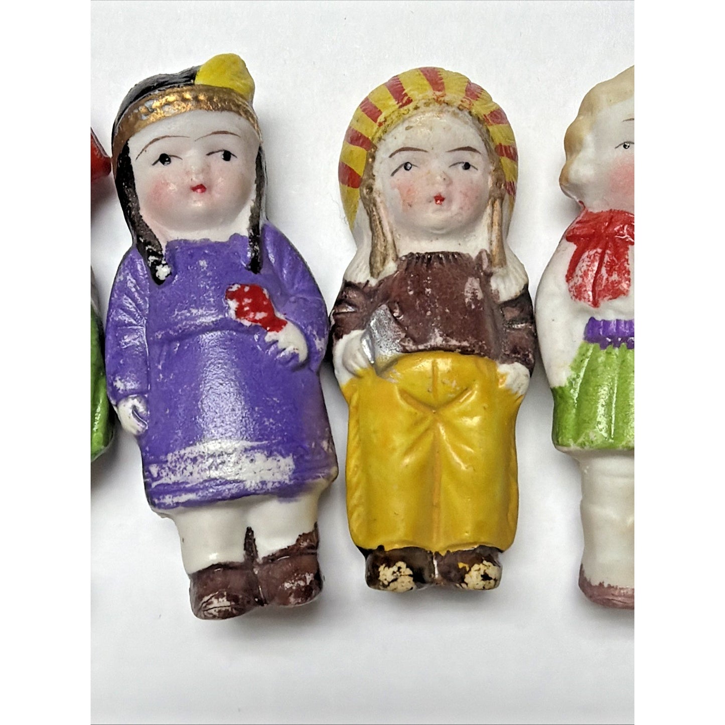 Old Lot of 8 Bisque Porcelain Penny Dolls Foreign Dolls Made in Japan As Is
