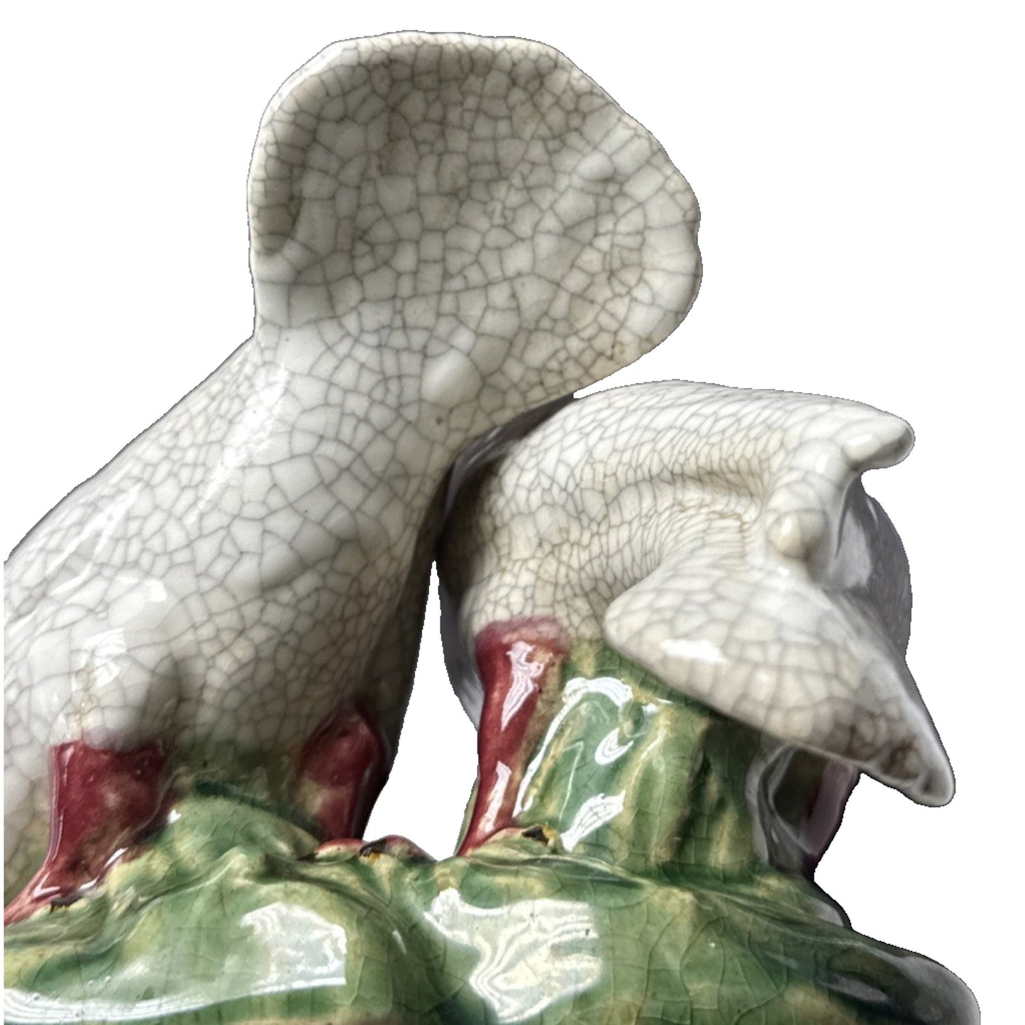 Vintage Chinese Crackle Glazed Majolica Pottery Doves Love Birds Sculpture