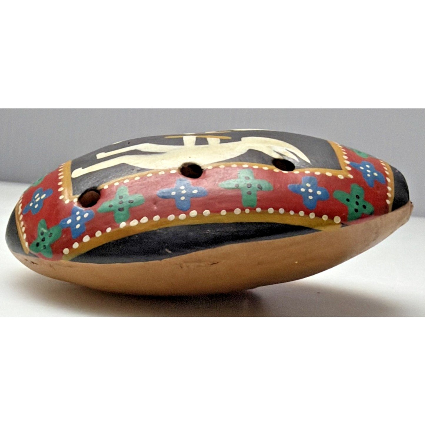 Native Southwest Kokopelli Whistle Hand Painted Clay Ocarina Flute Pendant