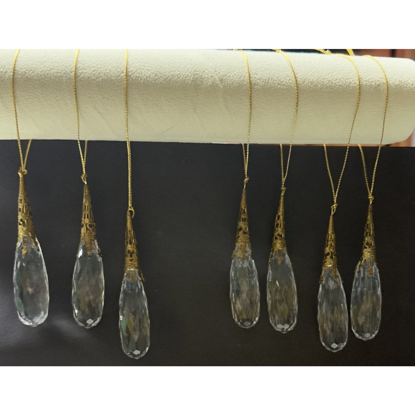 Vtg Lot of 7 Teardrop Faceted Acrylic Gold Embellished Hanging Ornaments As Is