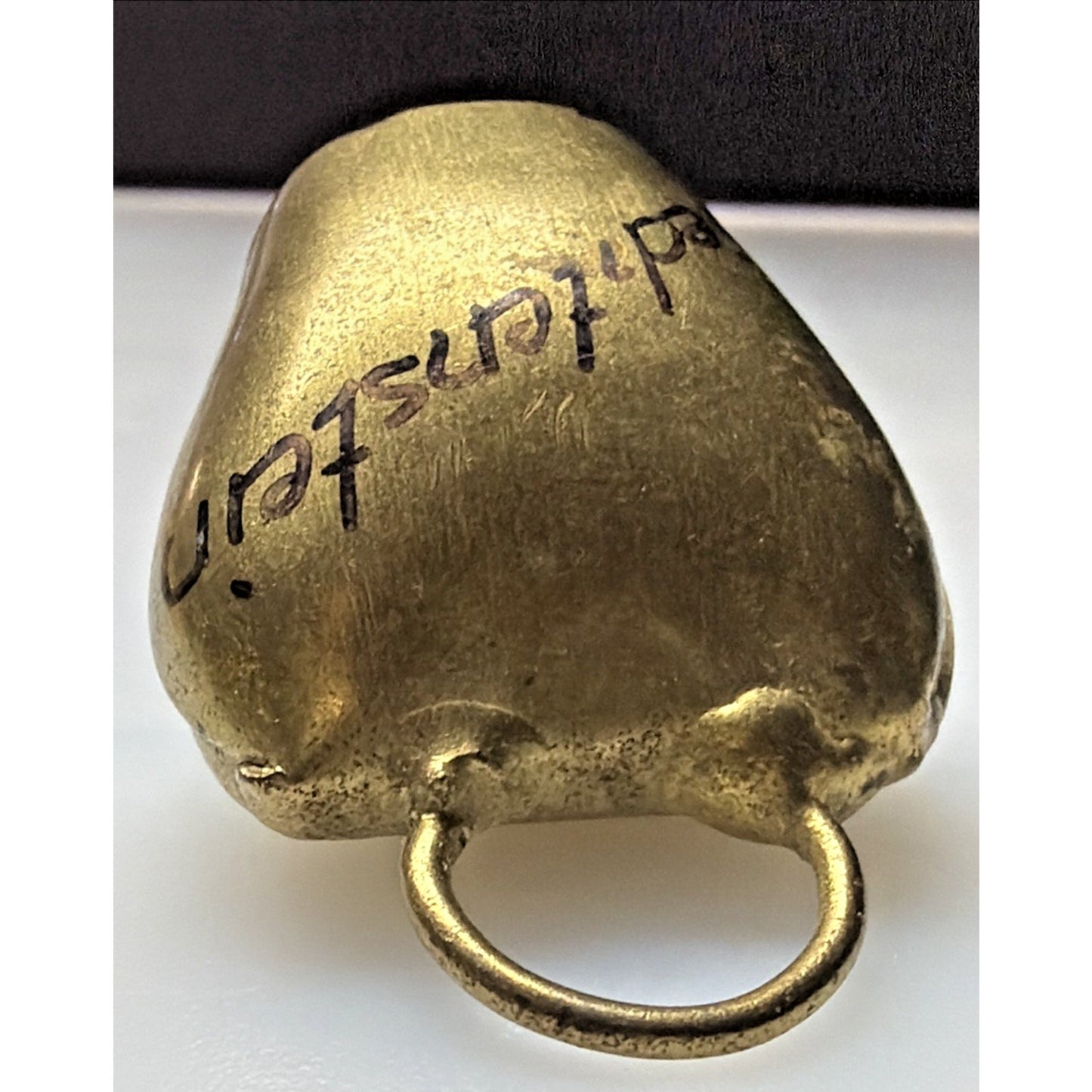 Vtg Gold Metal Brass Cow Bell Hand Painted Flower Floral Signed Liechtenstein