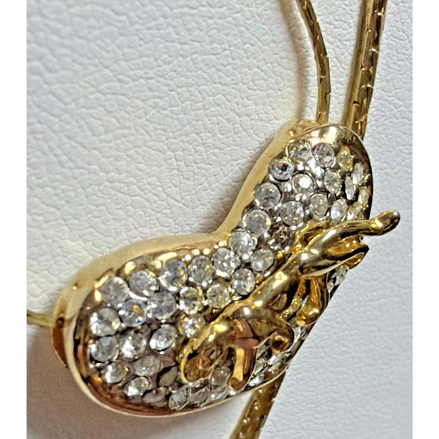 Vintage Gold Tone Rhinestone Pave Heart Slide Pendant Necklace Panther Cat As Is