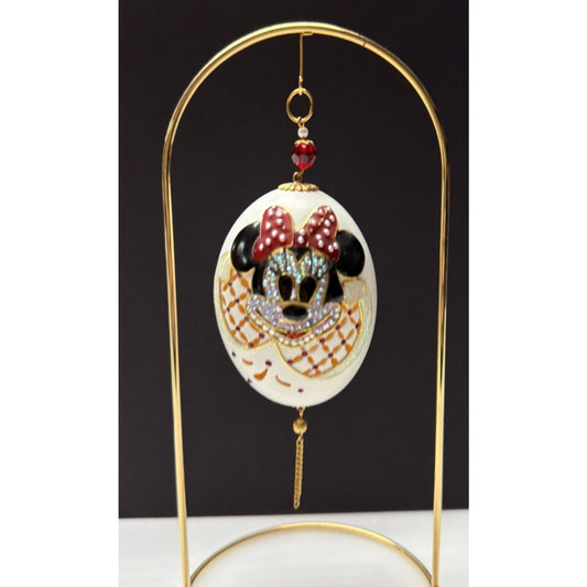 Vintage Swarovski Crystal Hand Decorated Minnie Mouse Egg Ornament Stand As Is