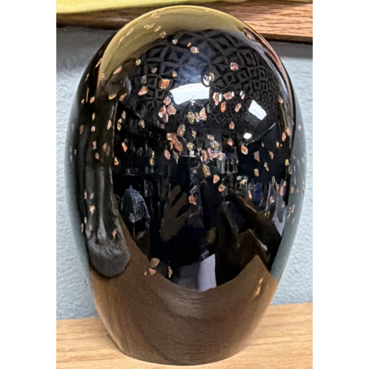 Vtg Black Glass Window Paperweight Aventurine Goldstone Jellyfish UV Reactive