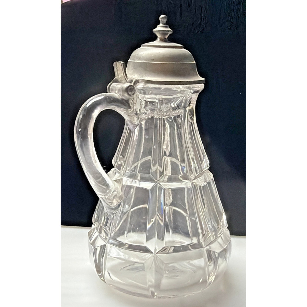 EAPG Unidentified Squares Molasses Can Syrup Dispenser Pewter Lid Spout