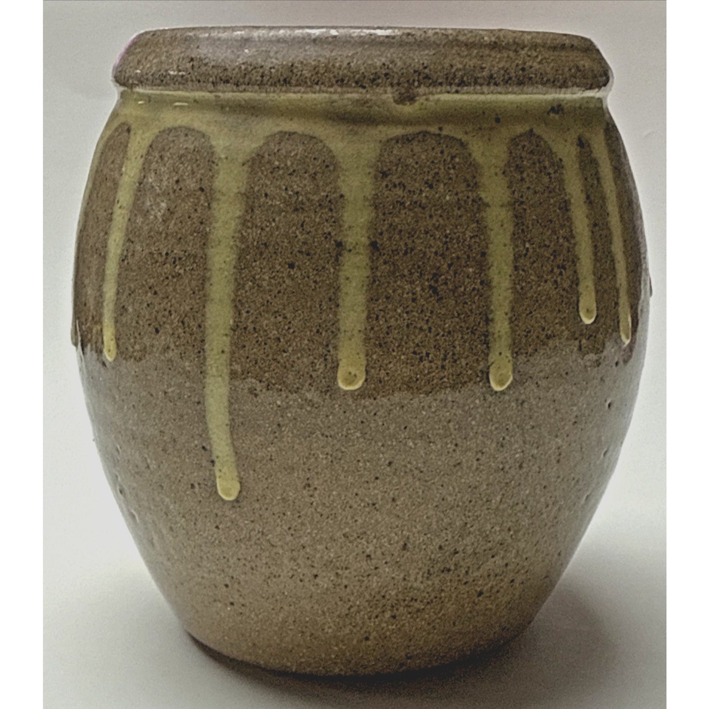 Vtg Studio Art Pottery Drip Glaze Honey Pot Jar Cache Pot Vase Stoneware Signed