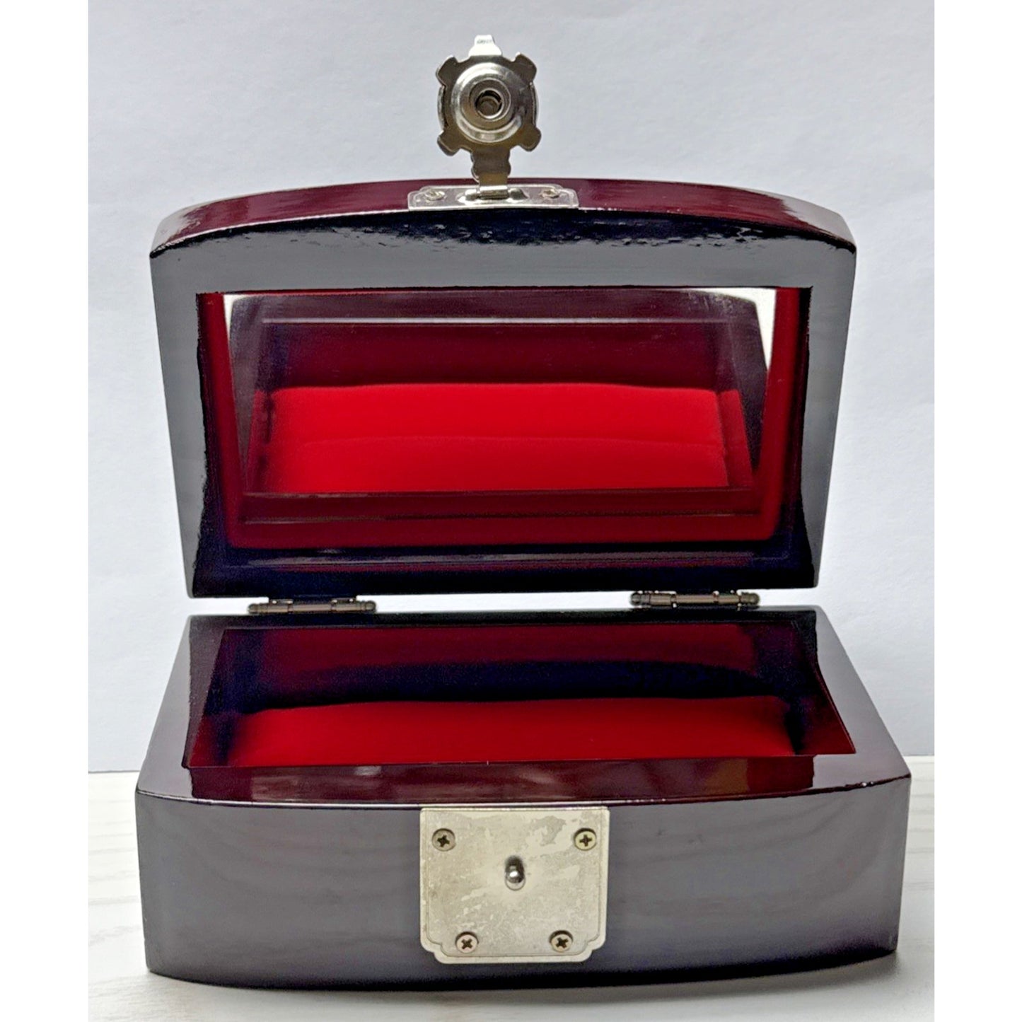 Vtg Lacquer Mother Of Pearl Inlay Turtle Latch Peacock Jewelry Ring Box Mirror
