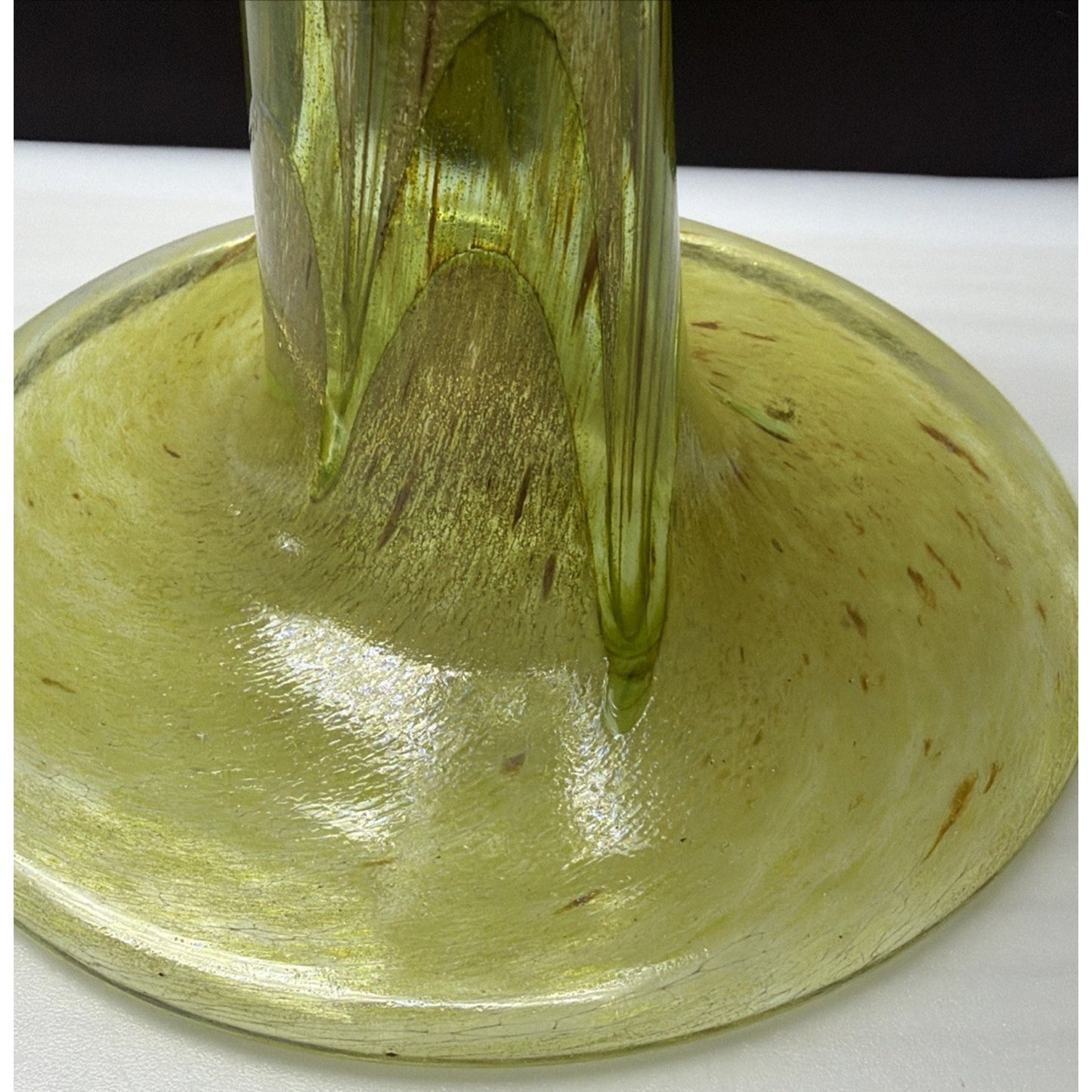 Art Nouveau Kralik Art Glass Marine Green Gold Iridescent Combed Feather Vase