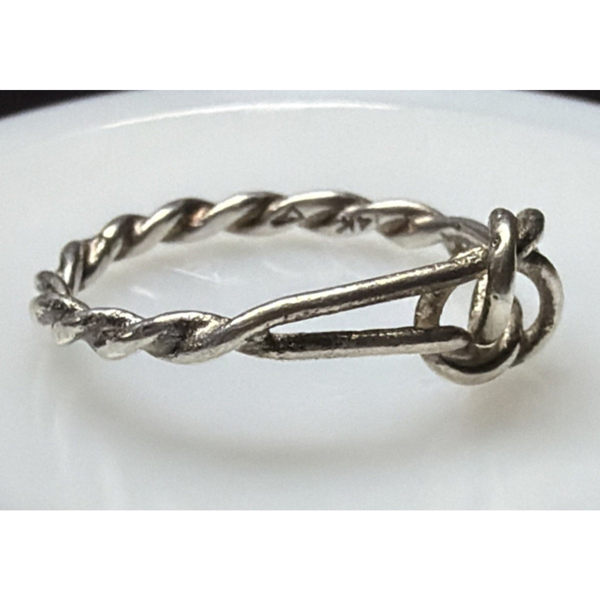 Antique 14k White Gold Twisted Rope Love Knot Ring Sz 4.5 As Is