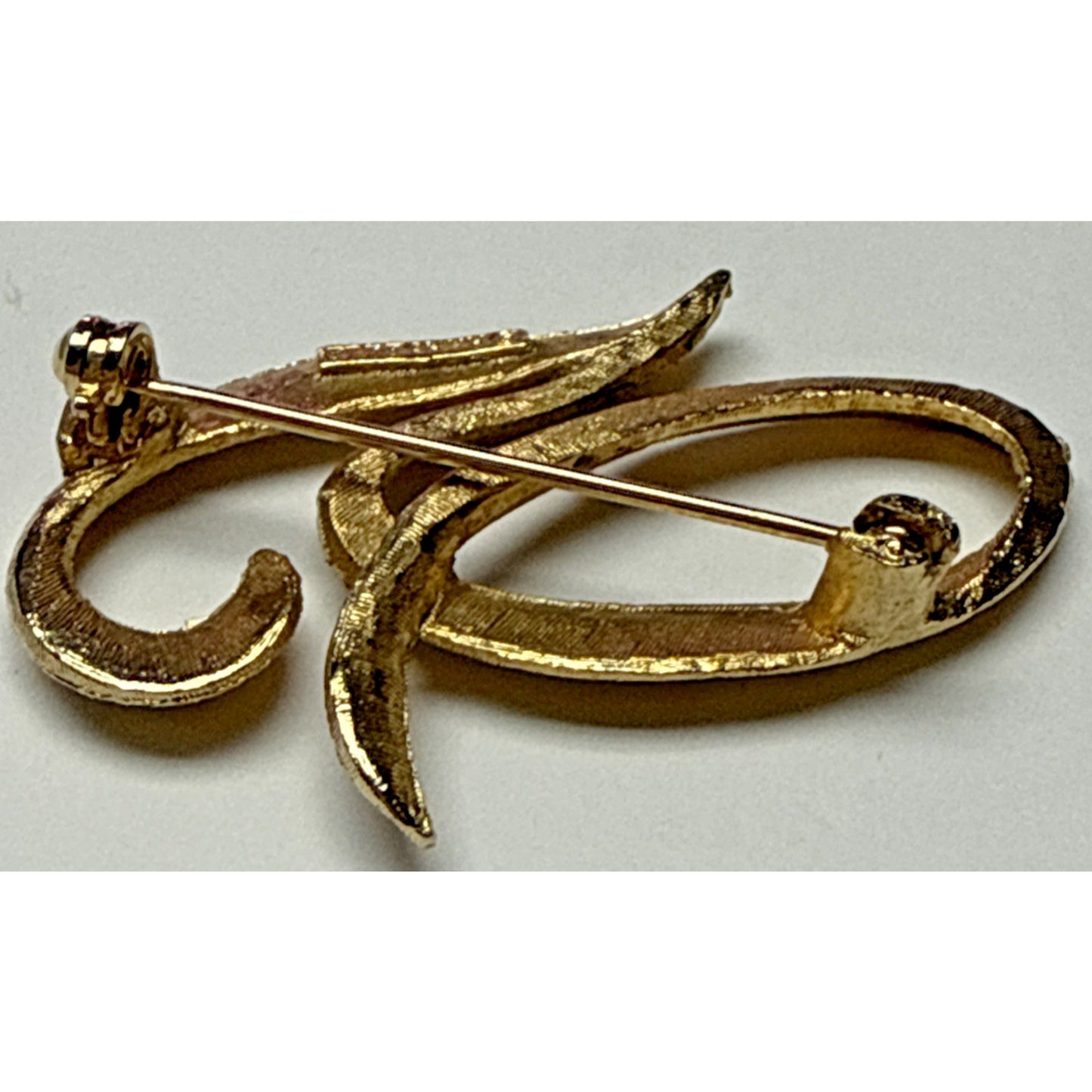 Vintage 70s Mamselle Brooch Pin Gold Tone Brushed Letter G Monogram Initial
