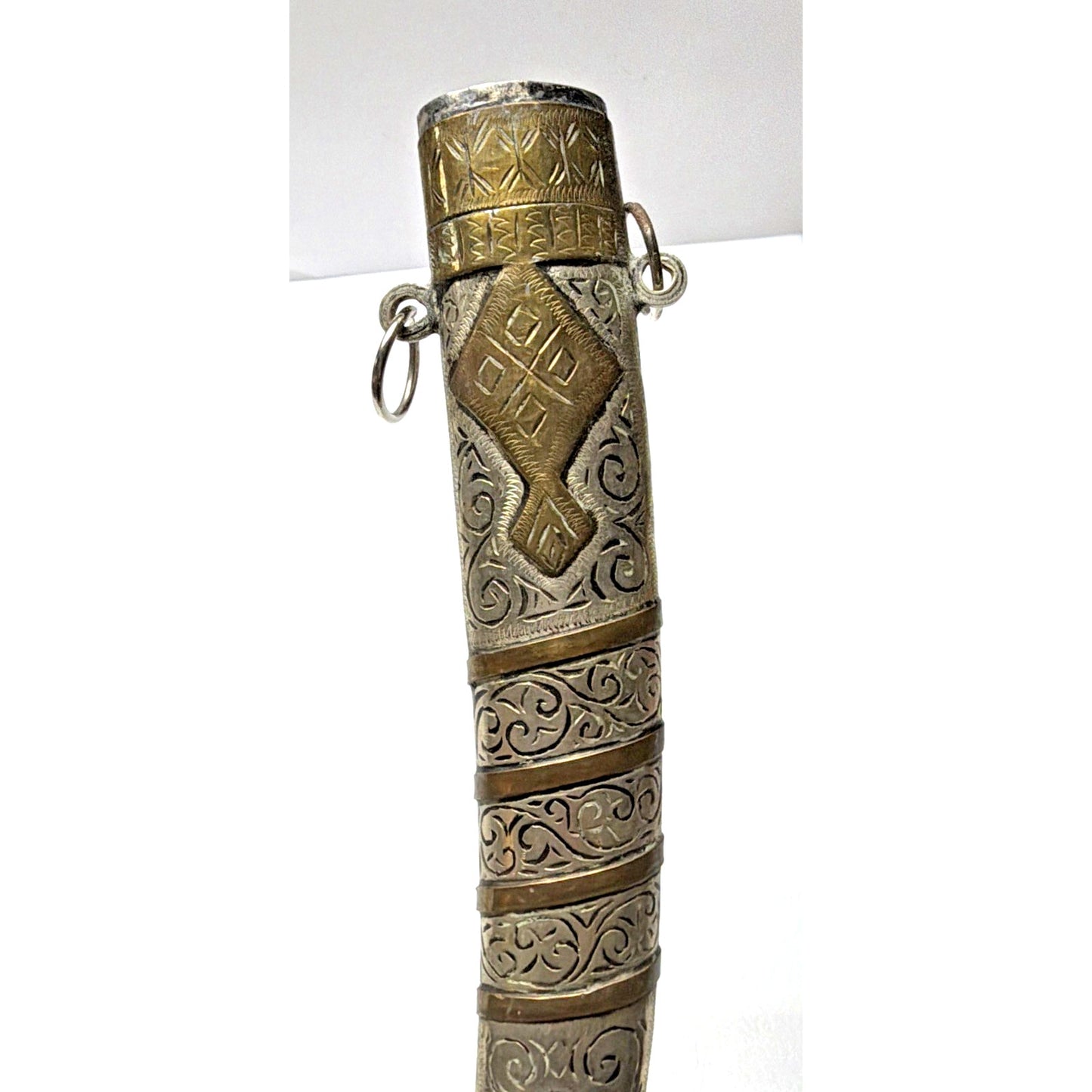 Old Moroccan Berber Islamic Dagger Sheath Only Silver Brass Inlay
