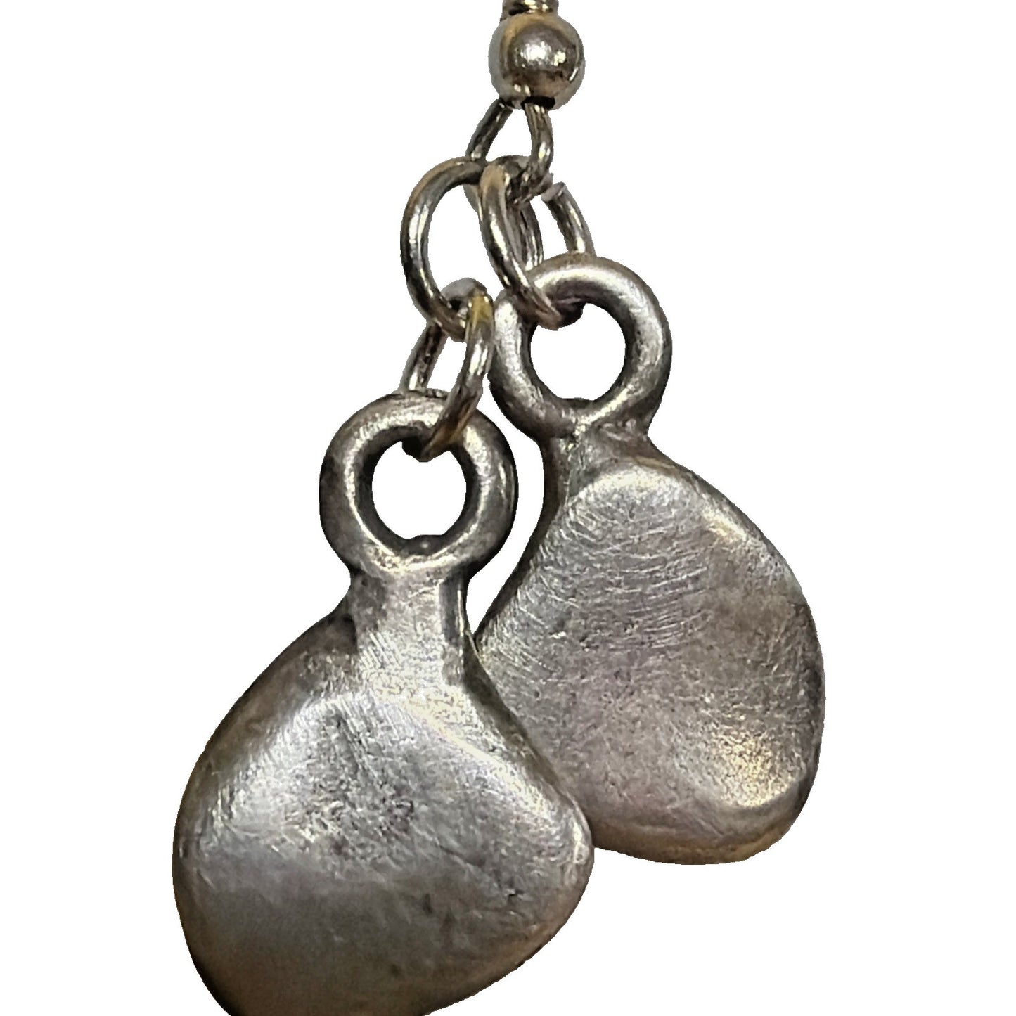 Modernist Silver Kidney Bean Tear Drop Leaf Dangle Earrings Handmade As Is