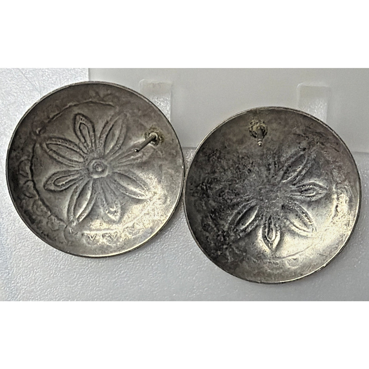 Vintage Native American Nickel Silver Stamped Concho Earrings Round Dome Read