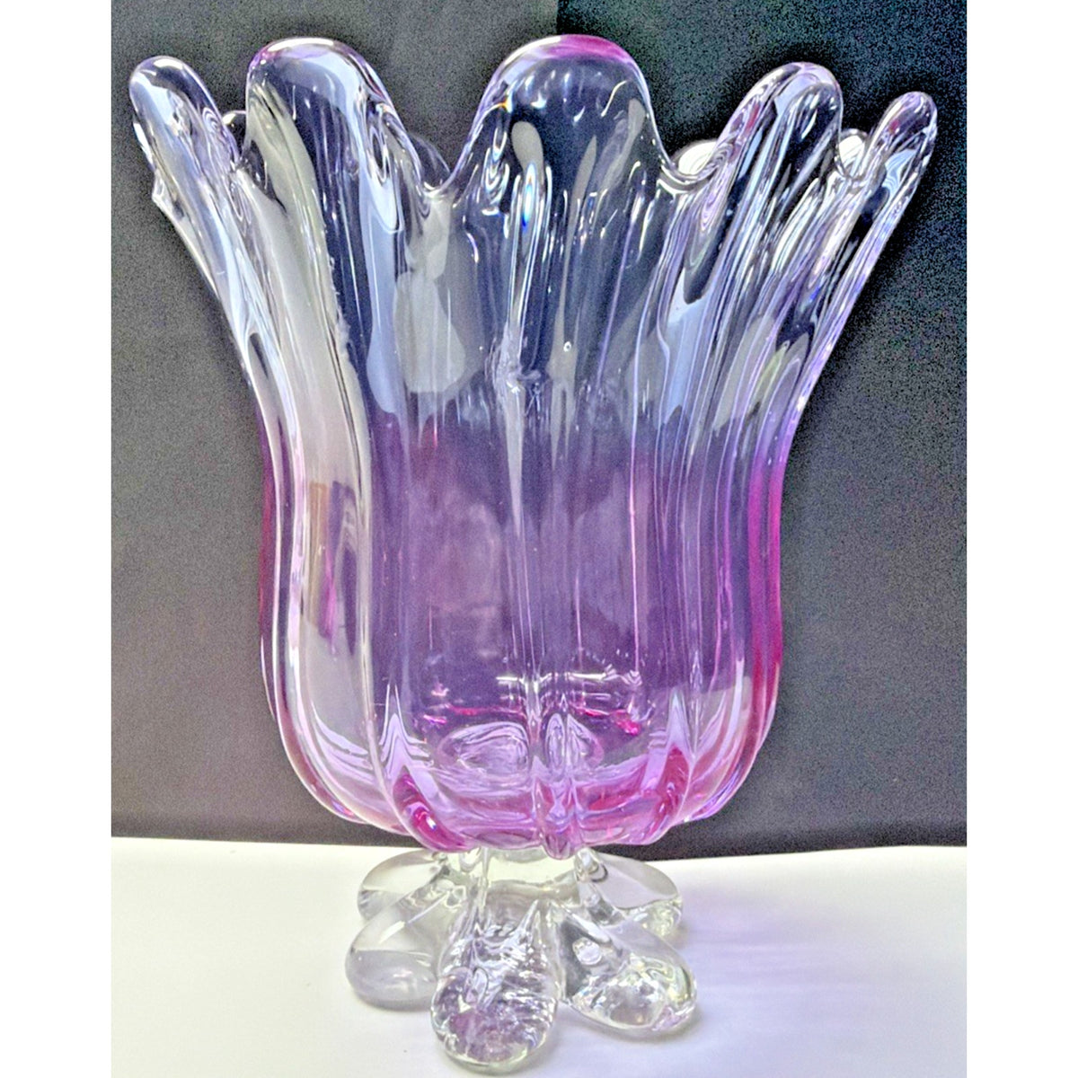 MCM Chribska Josef Hospodka Gradient Art Glass Vase Footed Mottled Purple Blue