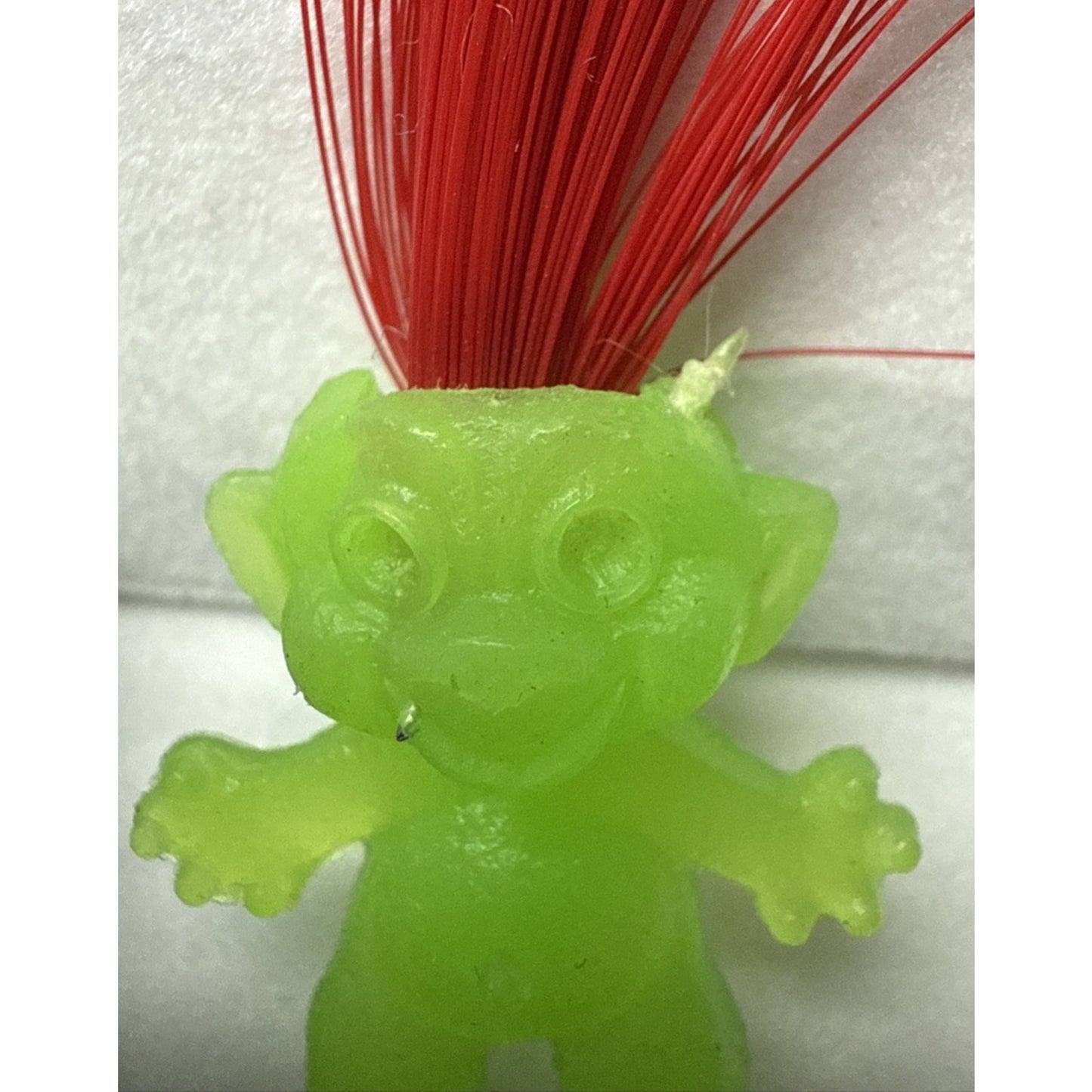 Vintage Mini Troll Doll Green Red Hair Gumball Glows KG Crazy Read