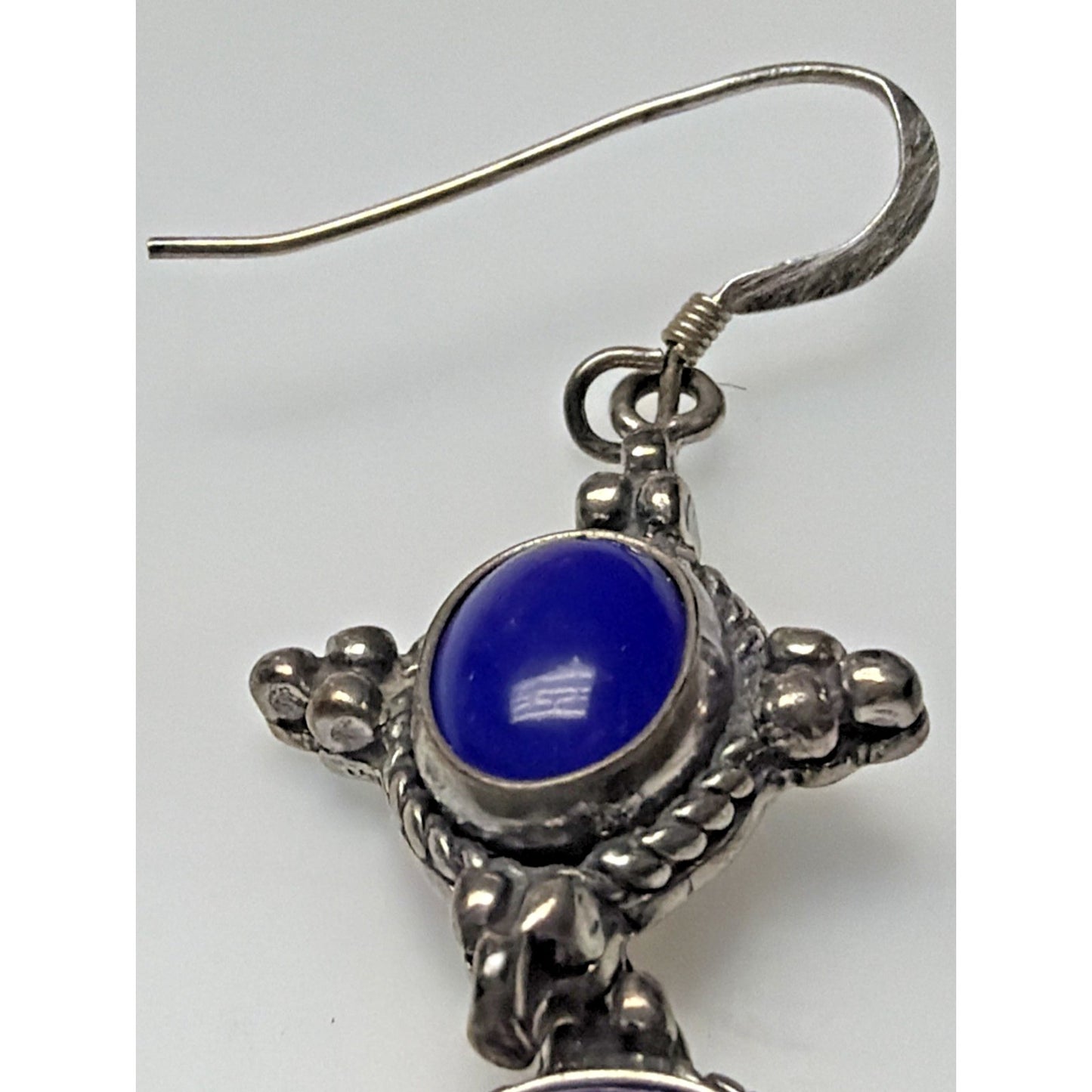 Vintage 5 Star Sterling Silver Southwest Cabochon Lapis Lazuli Dangle Earrings