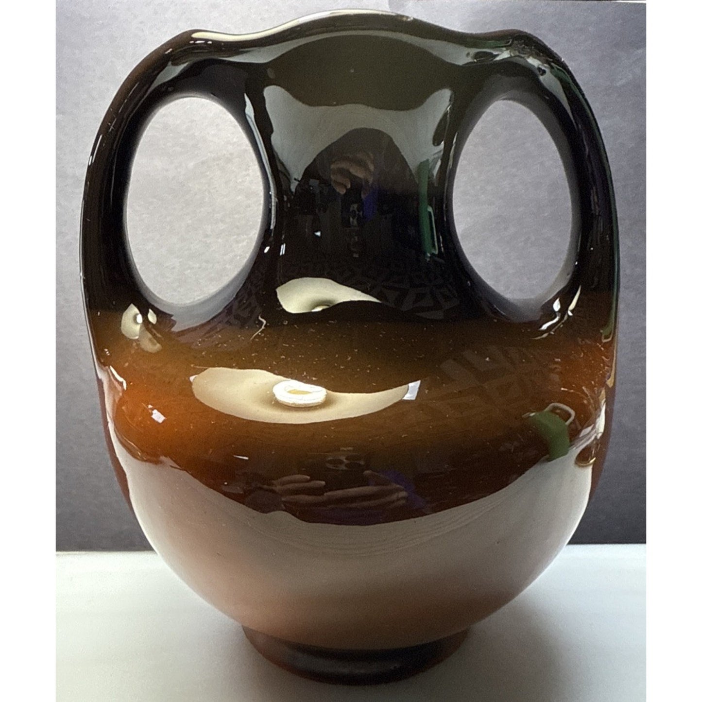 Old Redwood Pottery Glazed Colonial Amphora Vase Double Handle As Is