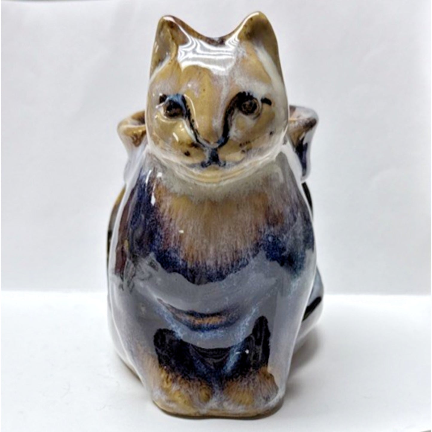 North Eagle Pottery Wall Glazed Folk Art Cat Vase Candle Holder Wax Warmer