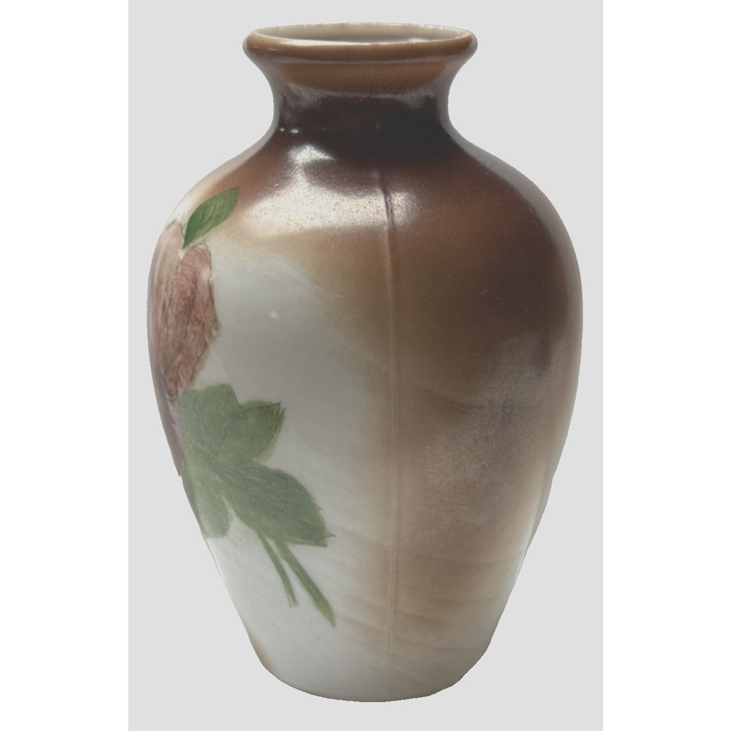 EAPG Victorian Fostoria Opaque Milk Glass Hand Paint Green Rose Bulb Vase As-Is