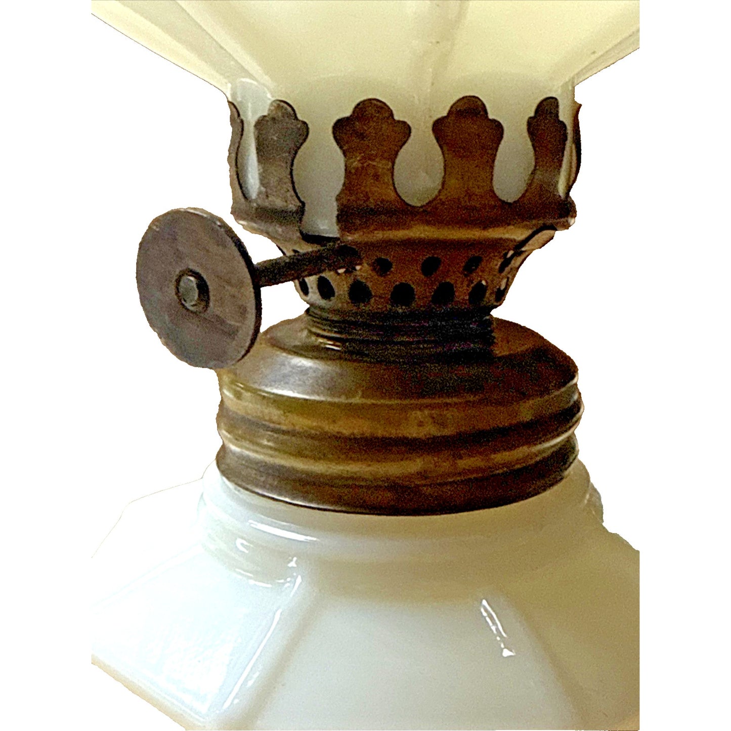 Antique Miniature Oil Lamp Mission Block Milk Glass As-Is