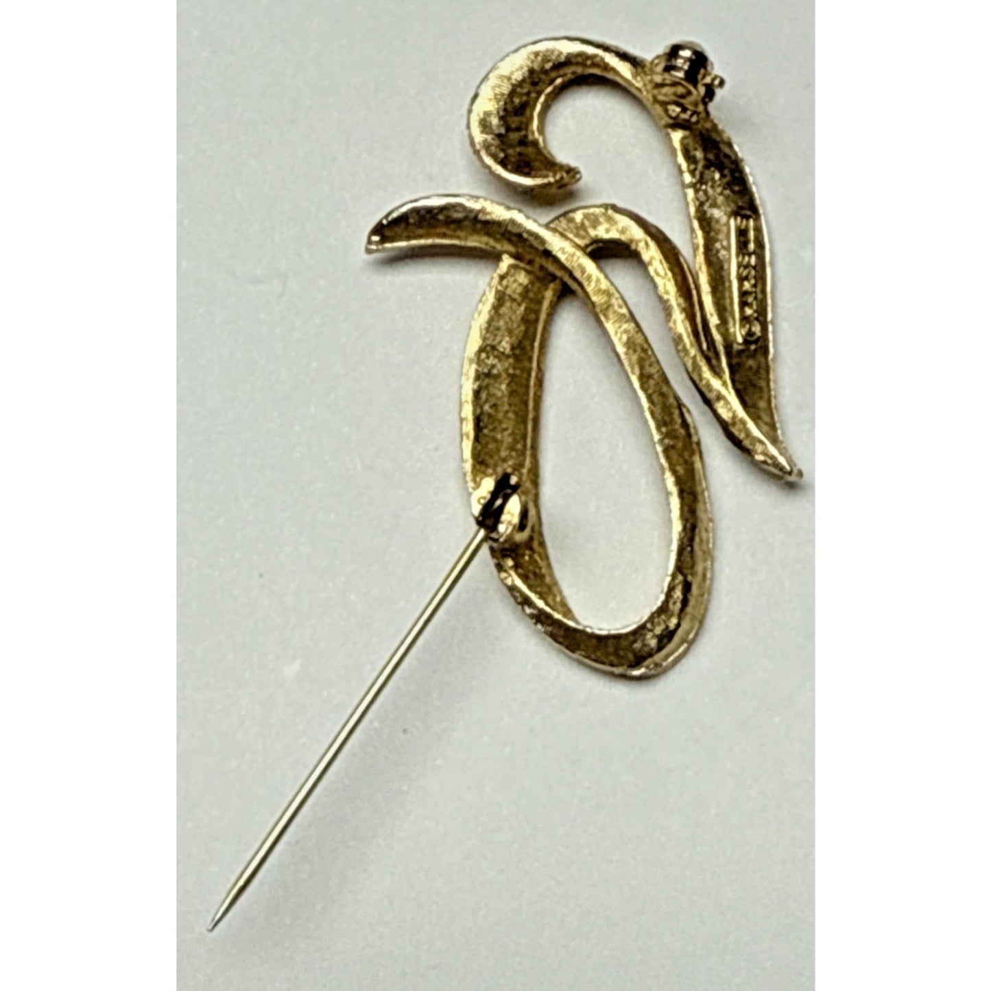 Vintage 70s Mamselle Brooch Pin Gold Tone Brushed Letter G Monogram Initial