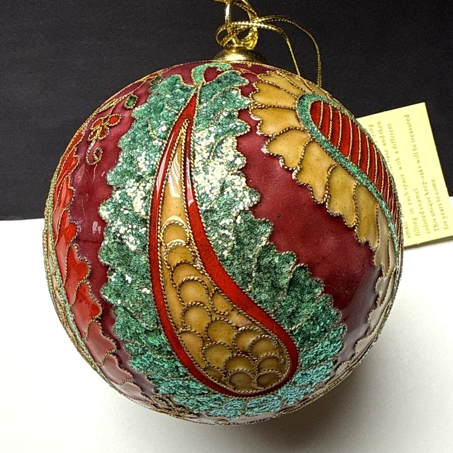 Vtg Cloisonne Ornament Ornate Large Paisley Decorated Enamel Gold Floral As-Is