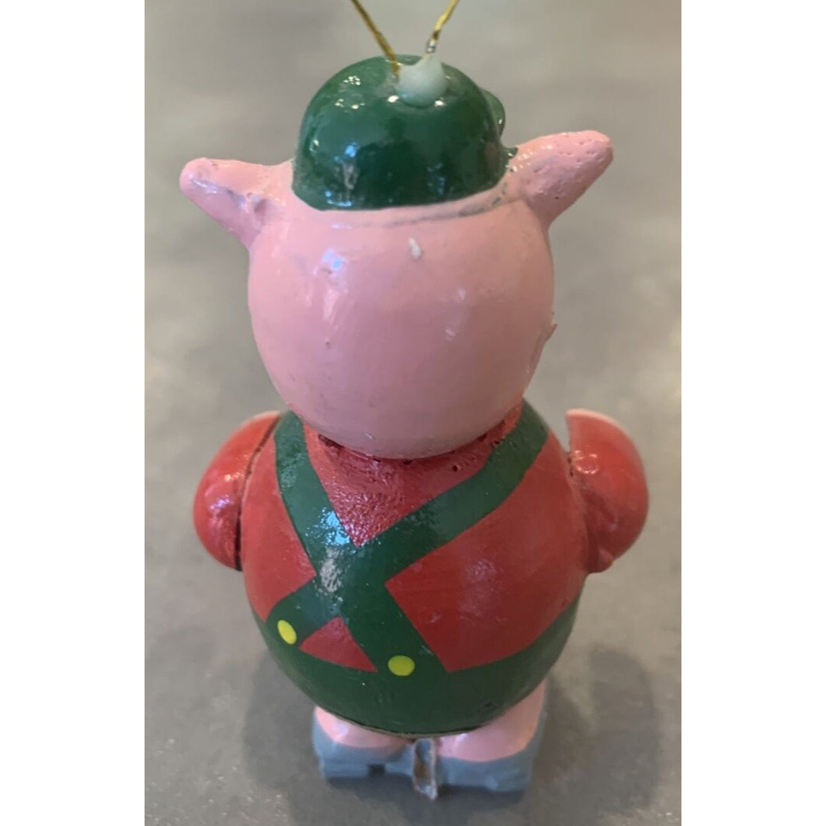 Vintage R Dakin Co Wood Skating Pig Ornament Painted Sticker
