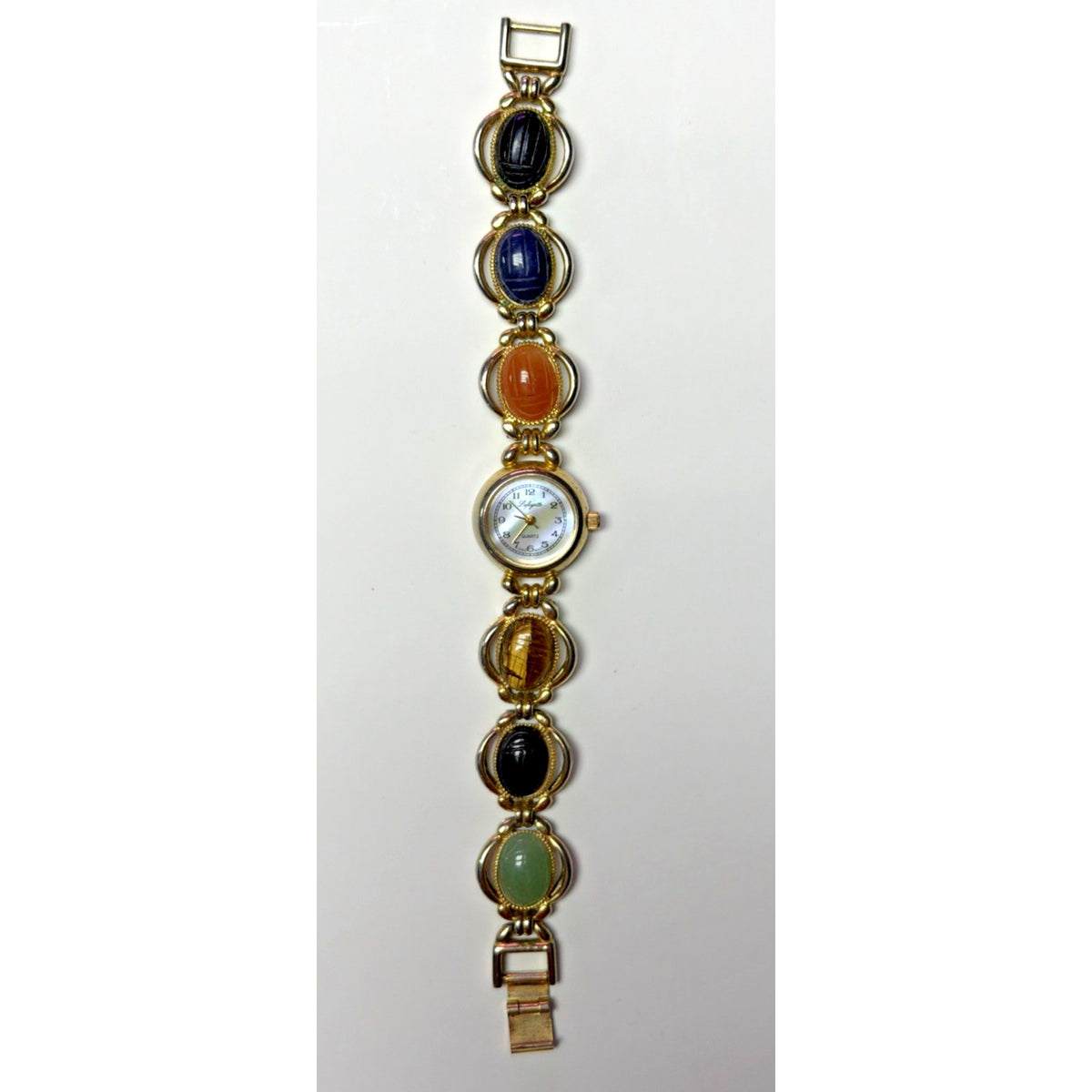 Vtg Lafayette Scarab Beetle Watch Bracelet Ladies MOP 22mm Sz 6.5
