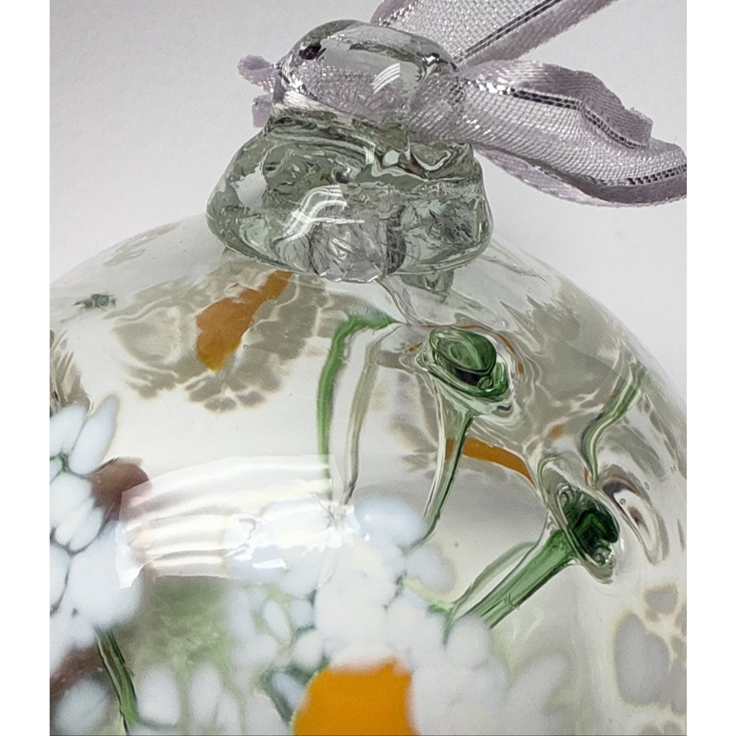Kitras Glass Blown Long Stem Daisy Flower Blossom Ball Hanging Ornament Orb