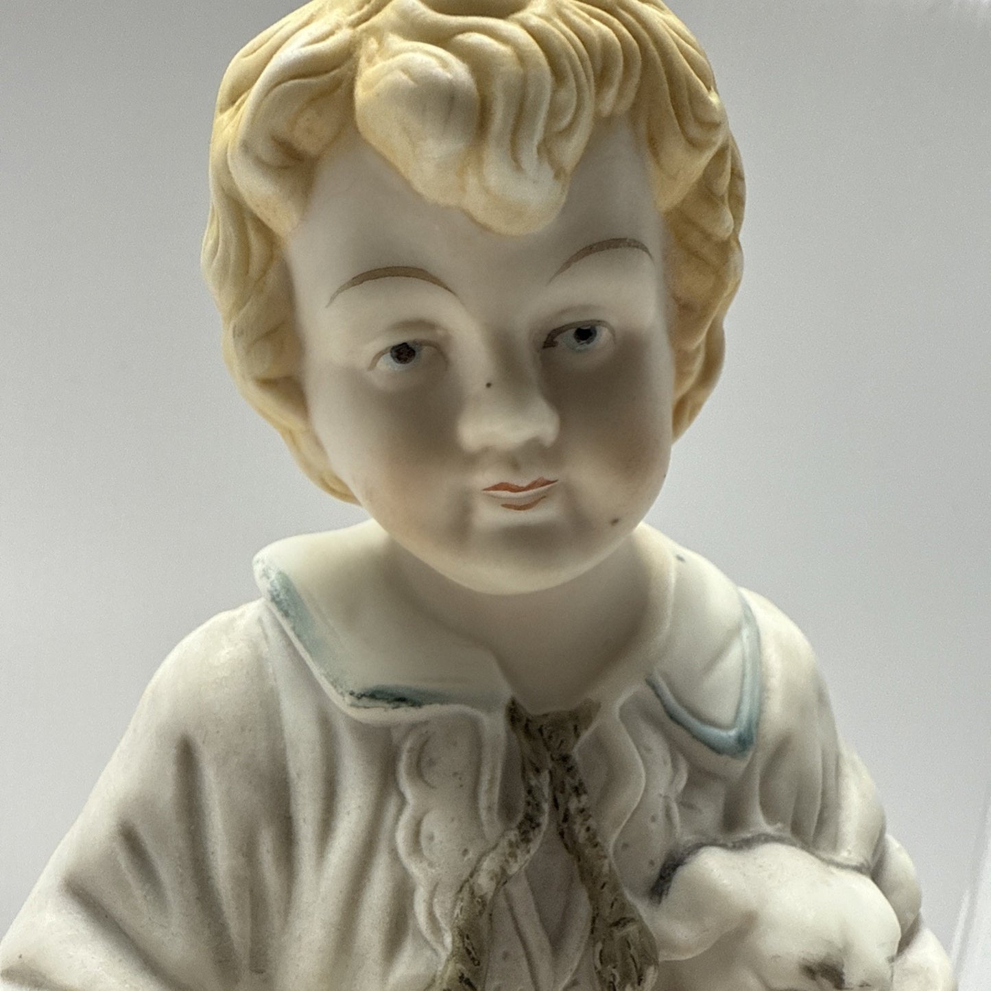 Vtg Pair Germany Bisque Porcelain Figurines Good Night Morning Boy Girl Puppy