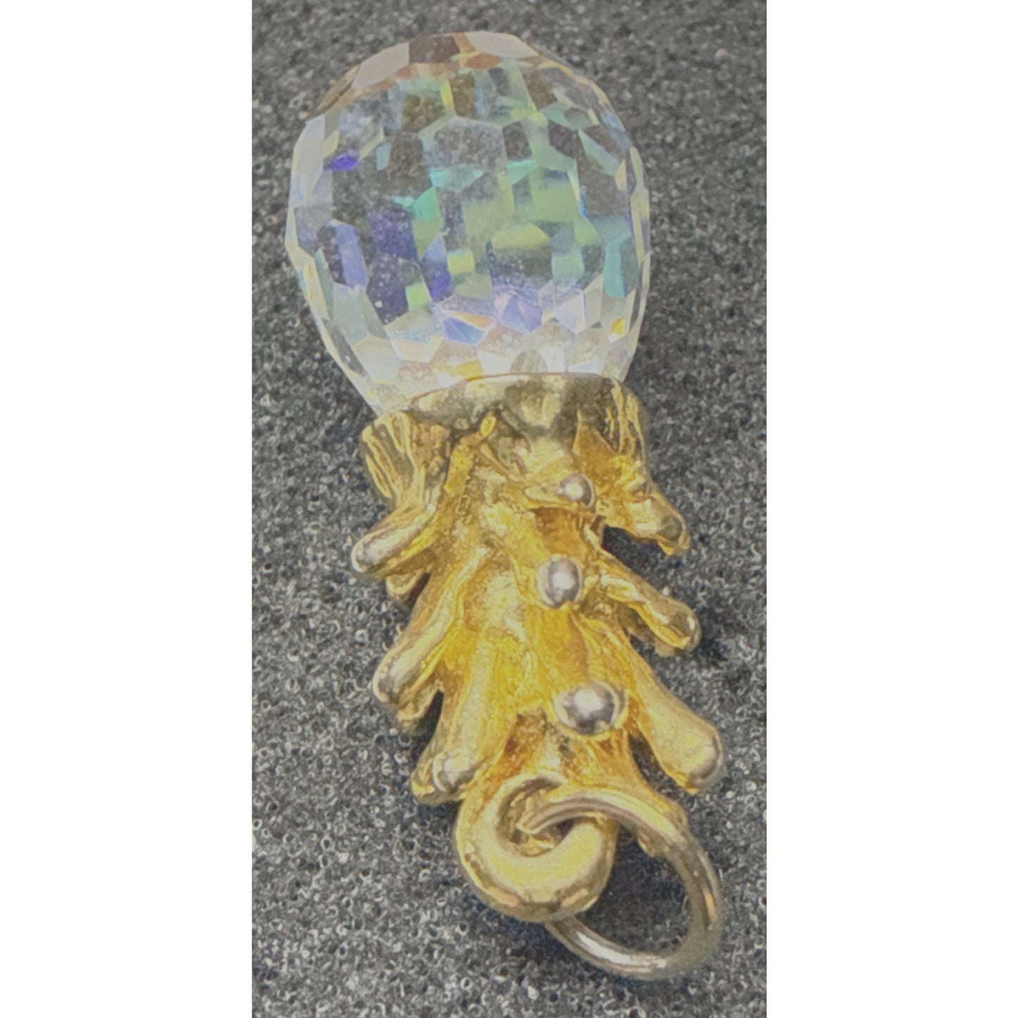 Vintage Set Faceted Crystal Pineapple Earrings and Pendant Charm As Is