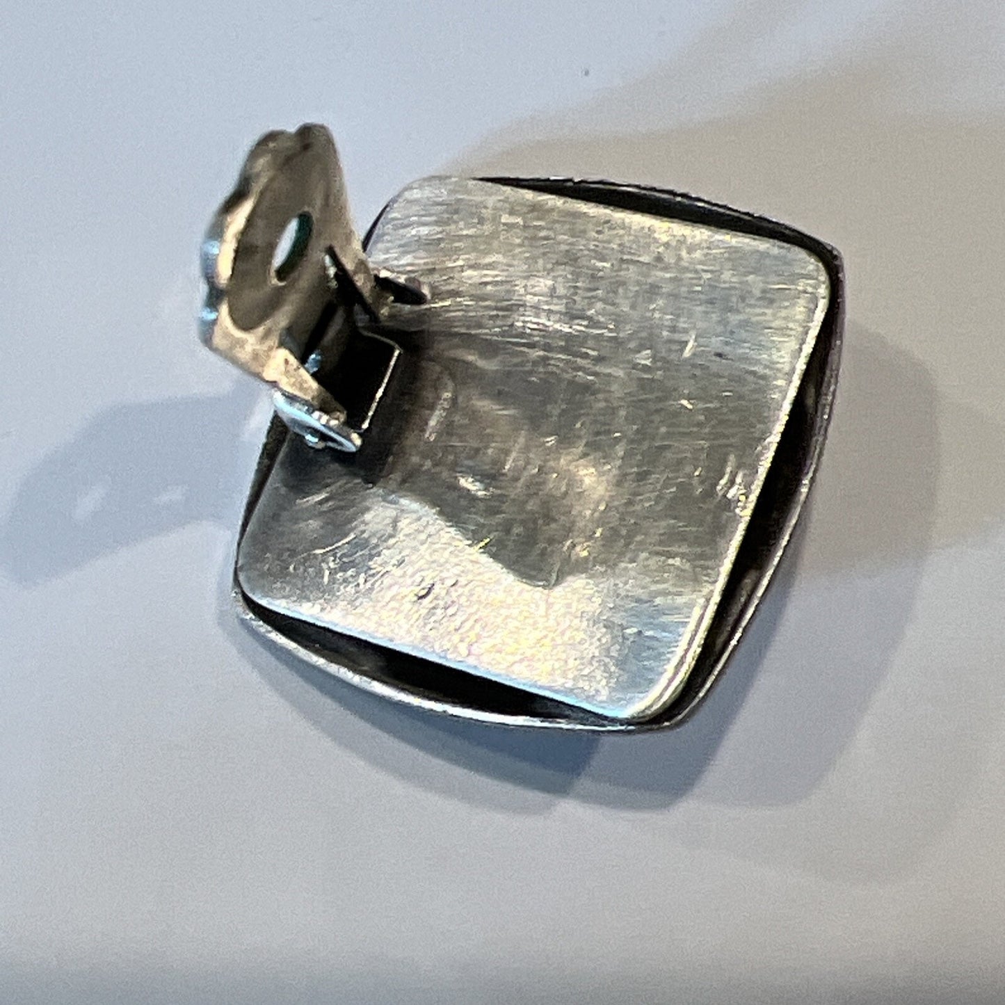 Vintage Southwestern Sterling Silver Square Round Dome Clip On Earrings