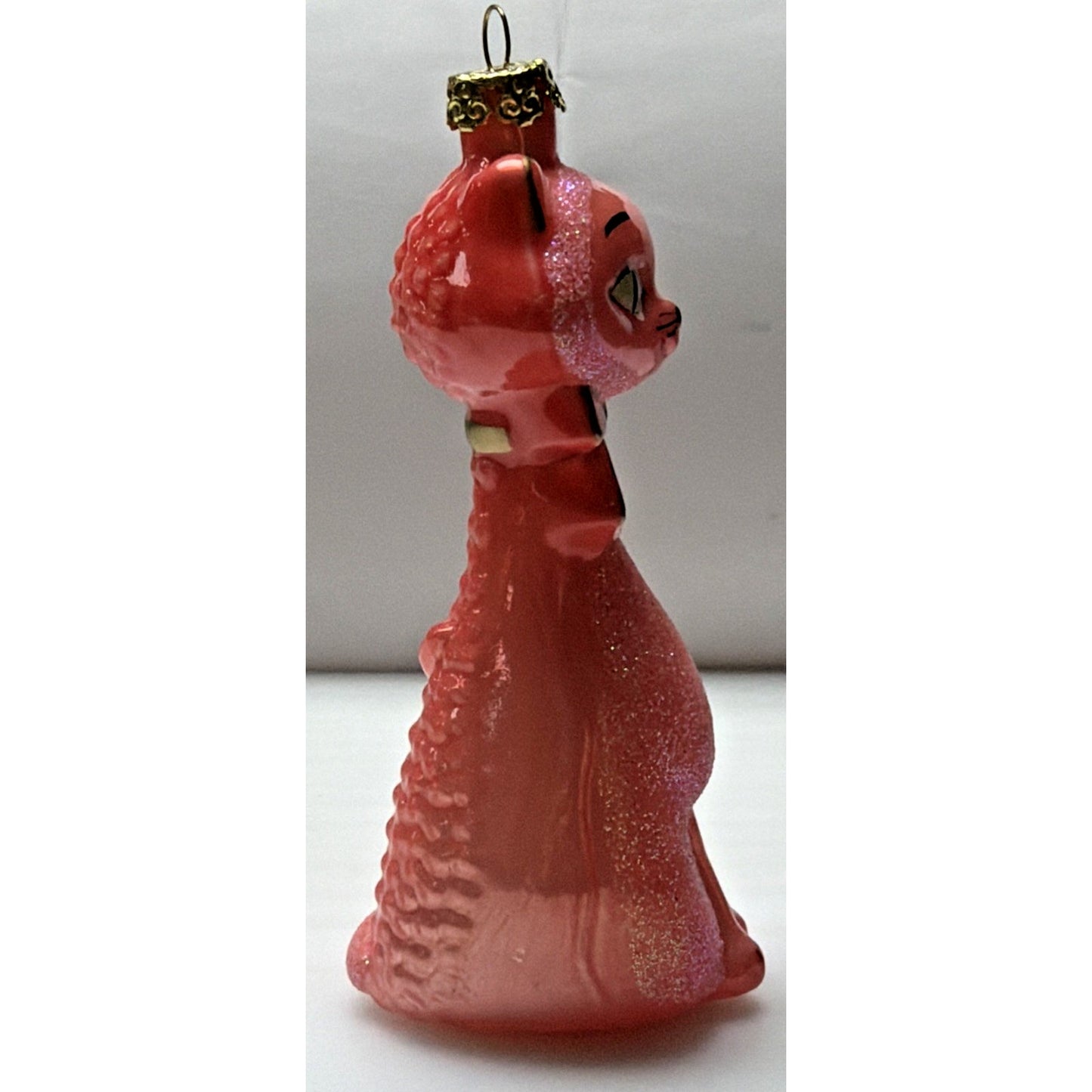 MCM Cody Foster Kitschy Kitten Glass Cat Ornament Coral Glitter