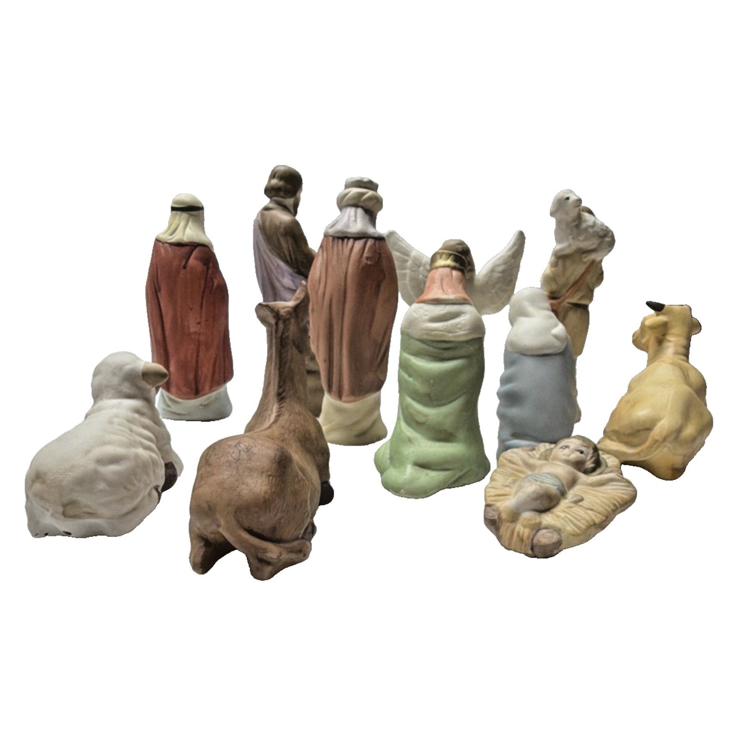 Vintage Lot of 11 Ceramic Porcelain Nativity Figurines Hand Painted As Is