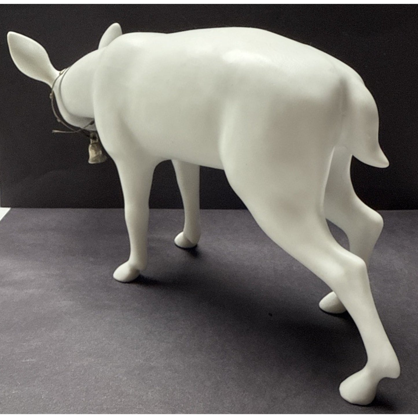 Vintage Dept 56 Snowy White Porcelain Doe Deer Sleigh Bell Statue