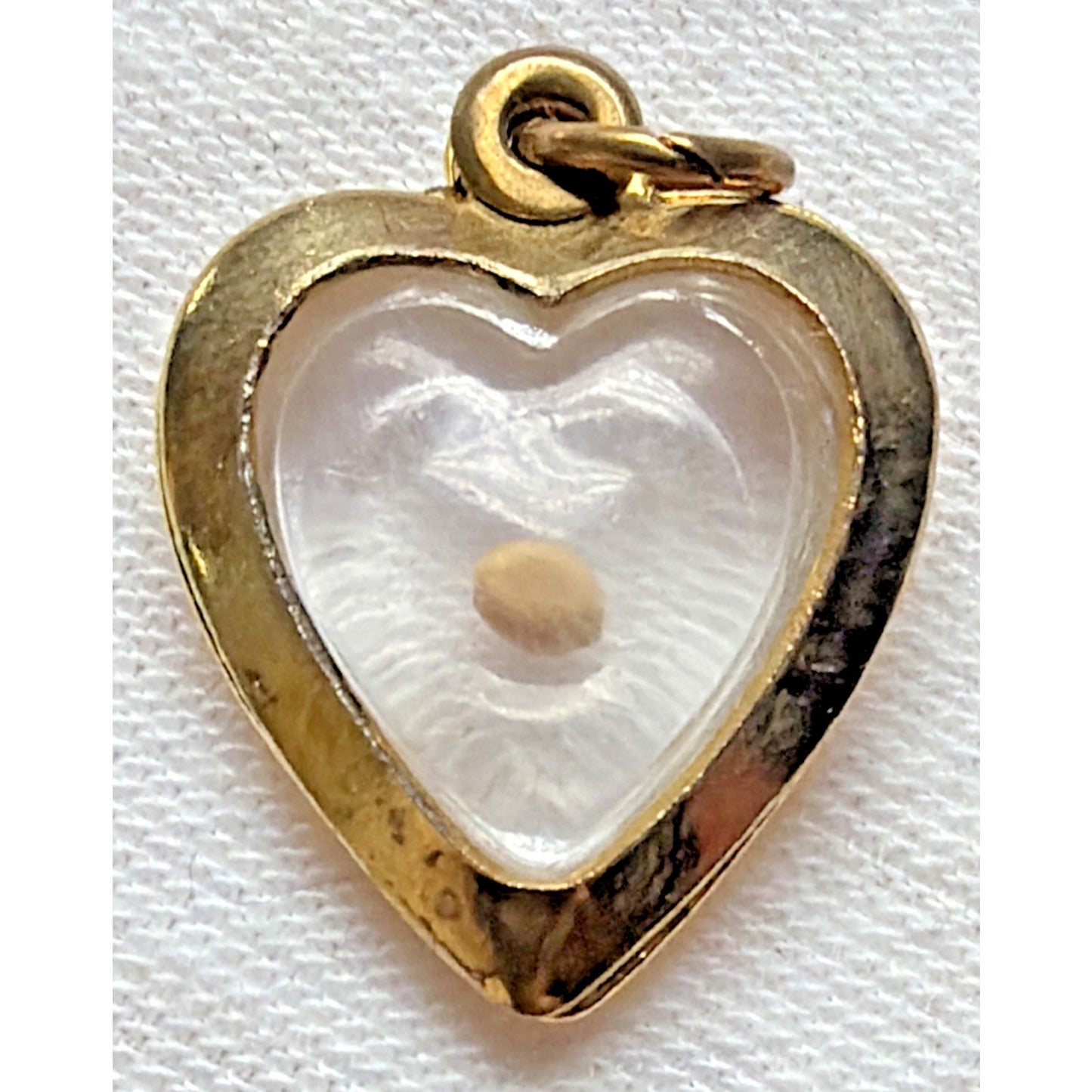 Vtg Gold Plated Lucite Mustard Seed Heart Pendant Charm Religious Amulet As Is