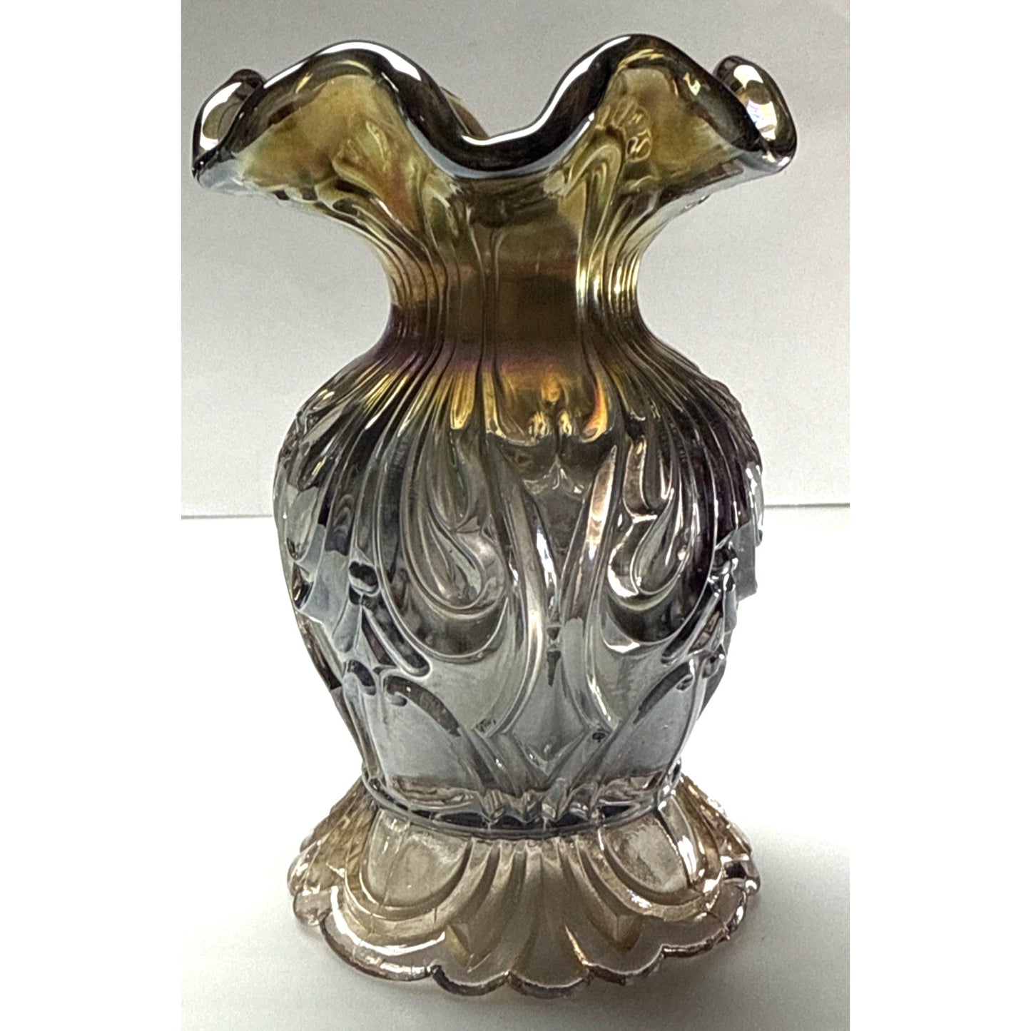 Antique Imperial Glass Rococo Carnival Smoke Vase