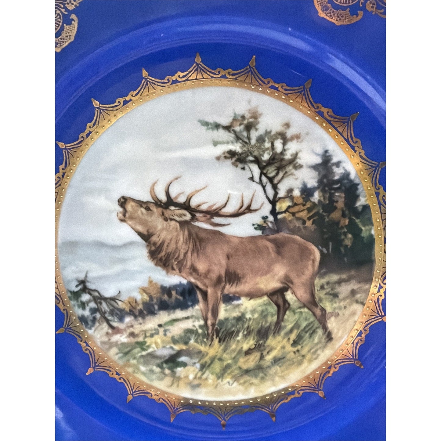 Vintage STW Bavaria Cobalt Blue Game Plate Gold Ornate Elk