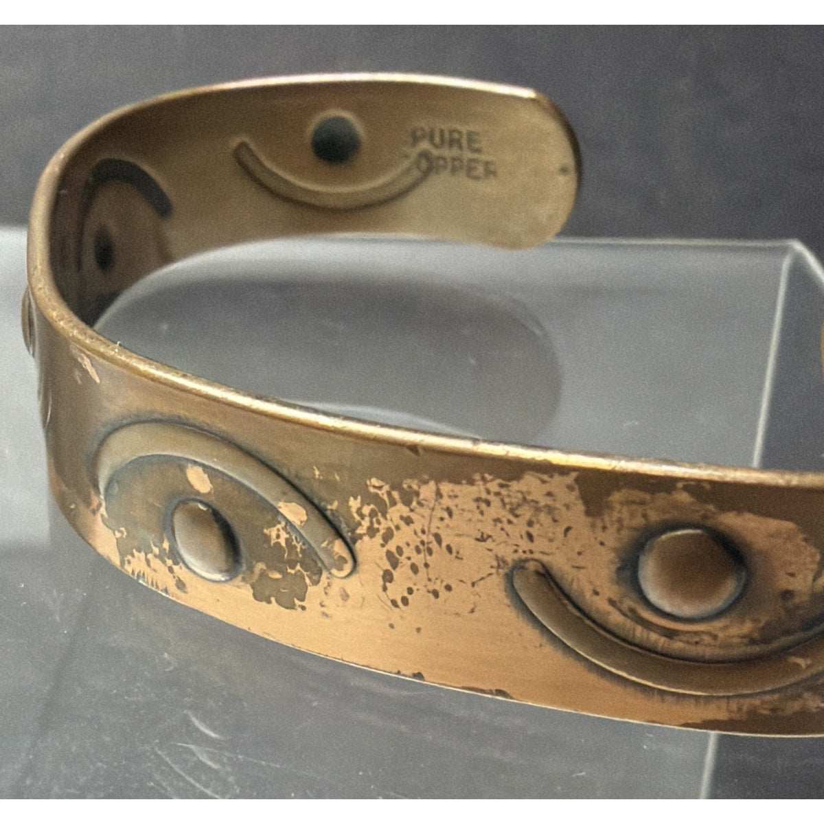 Solid Pure Copper Cuff Bracelet Adjustable Masonic Raised Eye Crescent Moon
