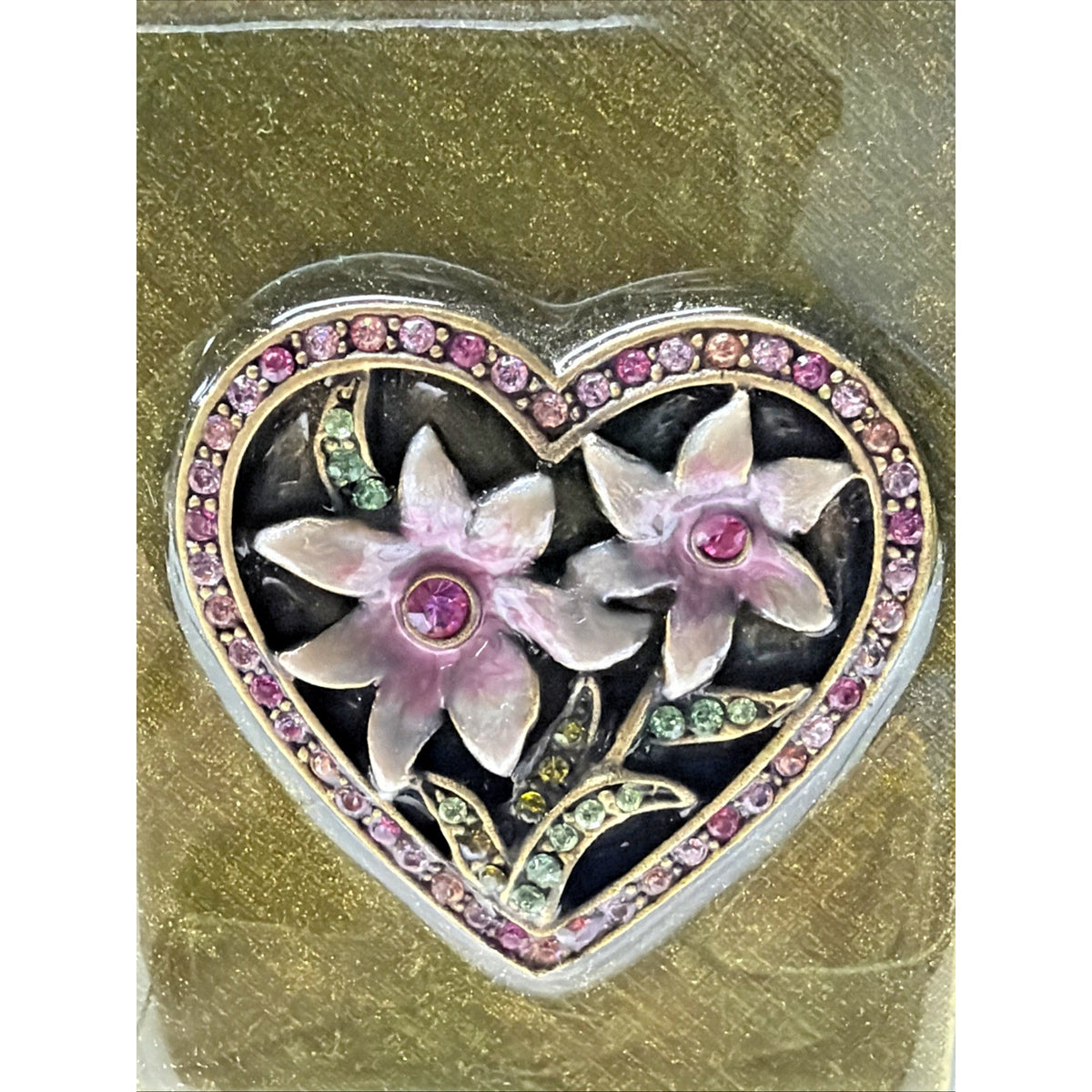 Jay Strongwater Folding Travel Double Picture Frame Heart Flowers Jeweled Green