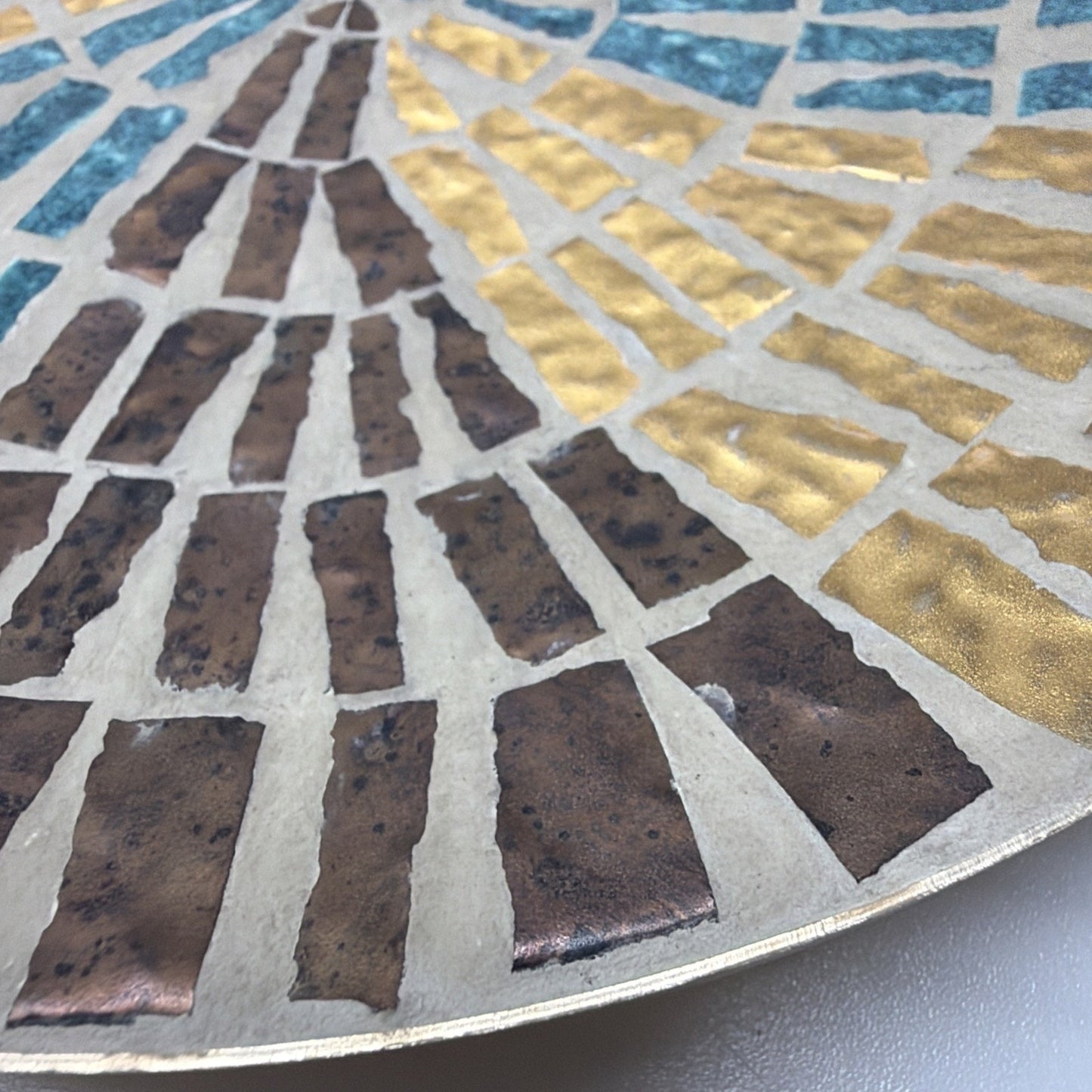 MCM Mosaic Tile Plate Abstract Blue Brown Gold Ceramic Metal