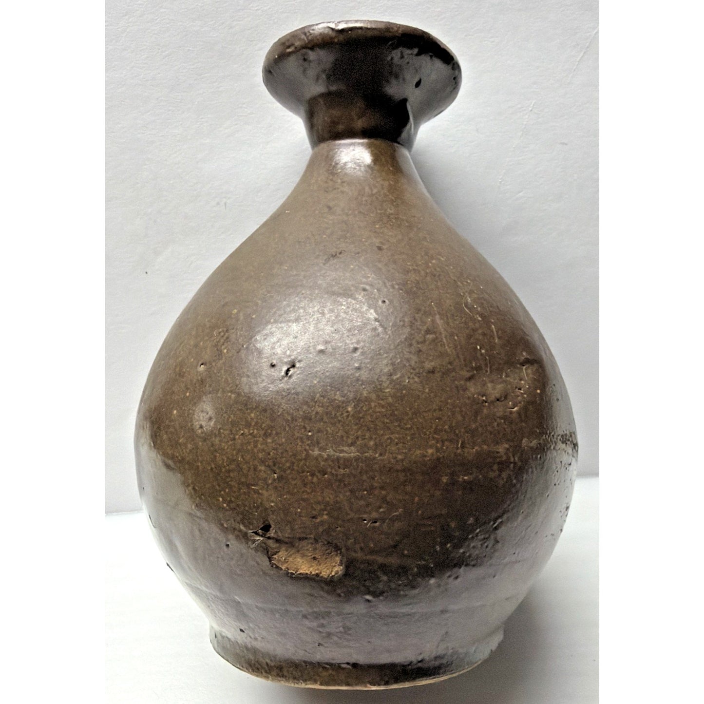 Antique Qing Dynasty Stoneware Rice Wine Dark Brown Glazed Jug Vase Bottle China