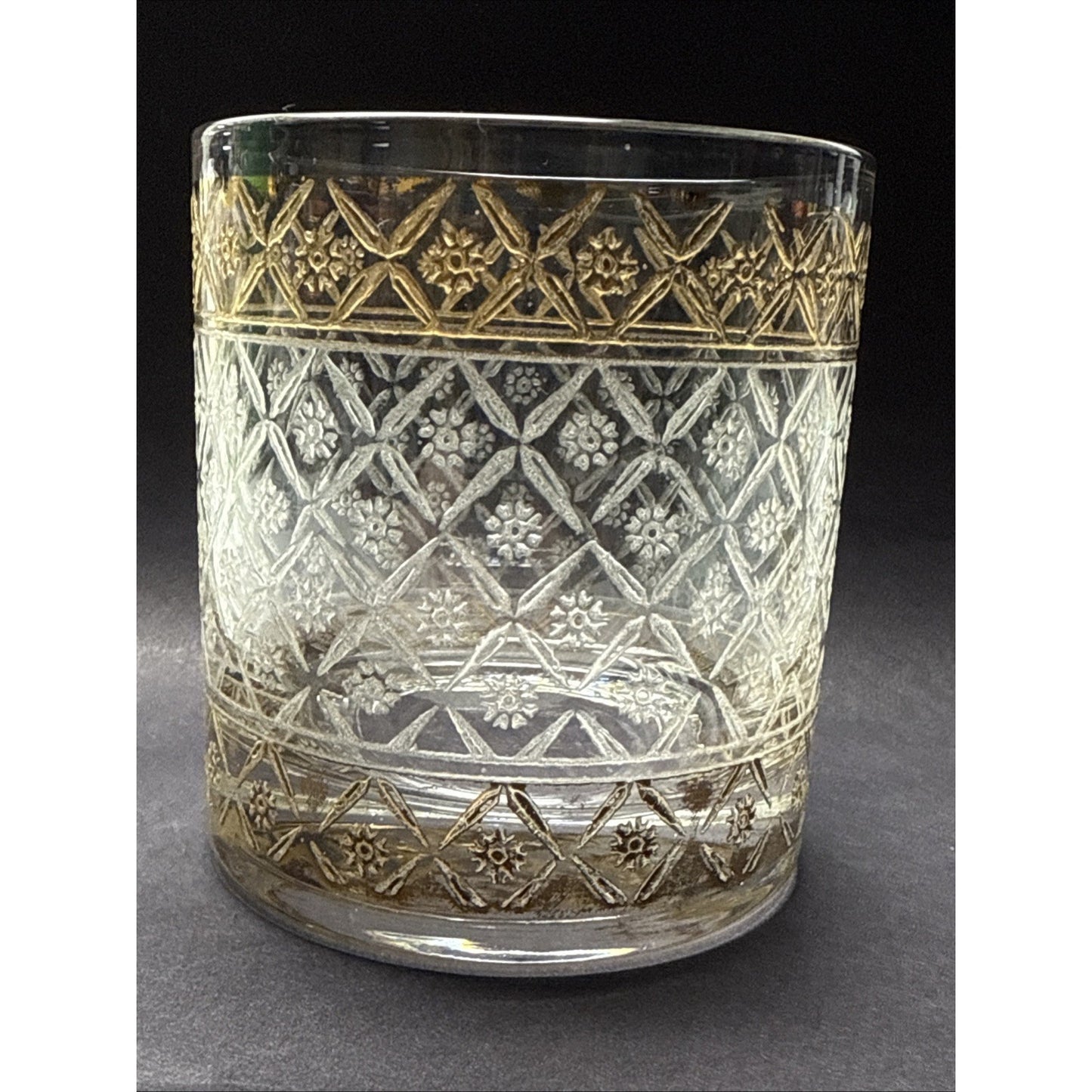 Vtg Lot of 2 Culver Glass Scintilla Village Old Fashioned Glass Rocks Gold As Is