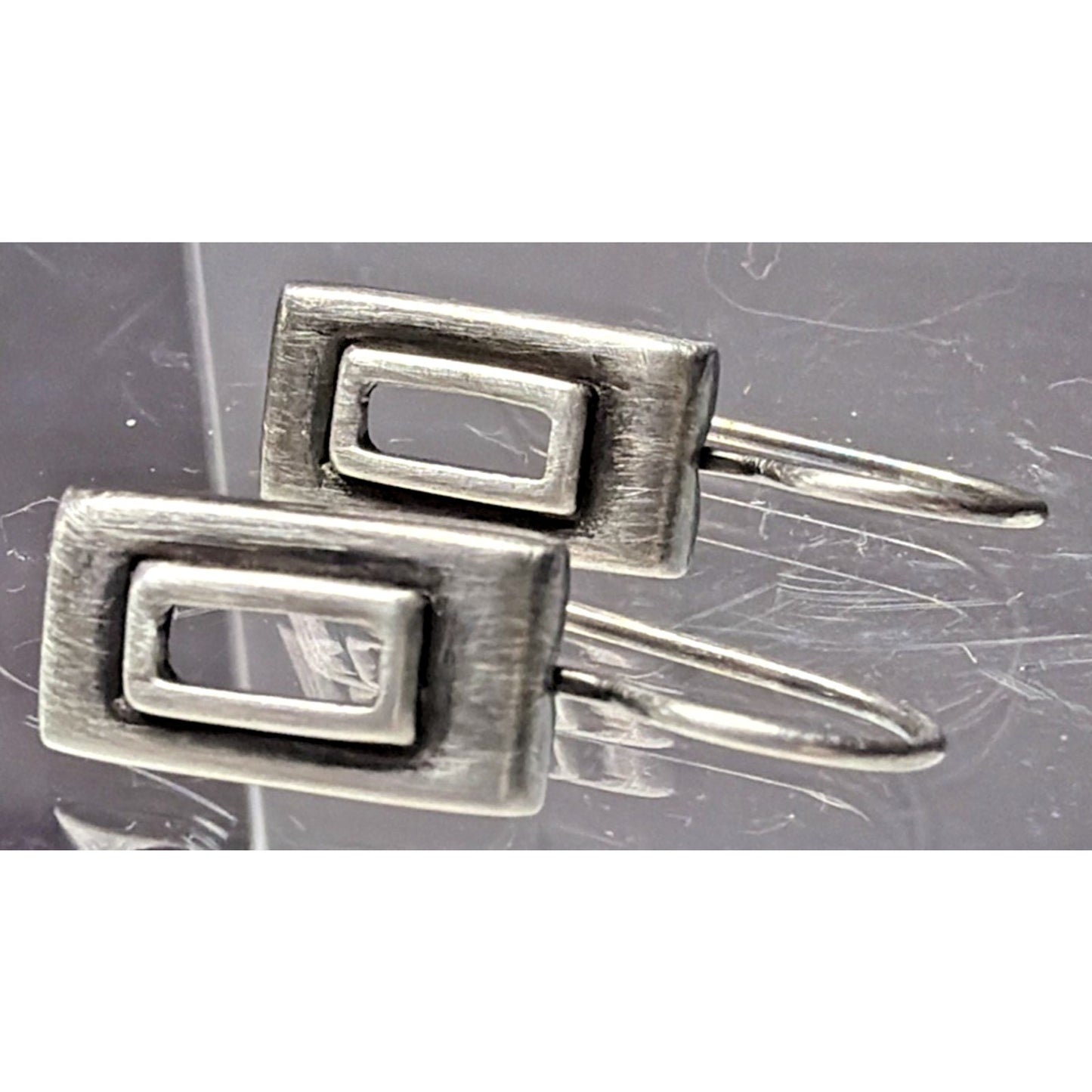 Vintage Sterling Silver 925 Modernist Rectangle Picture Frame Earrings Hook
