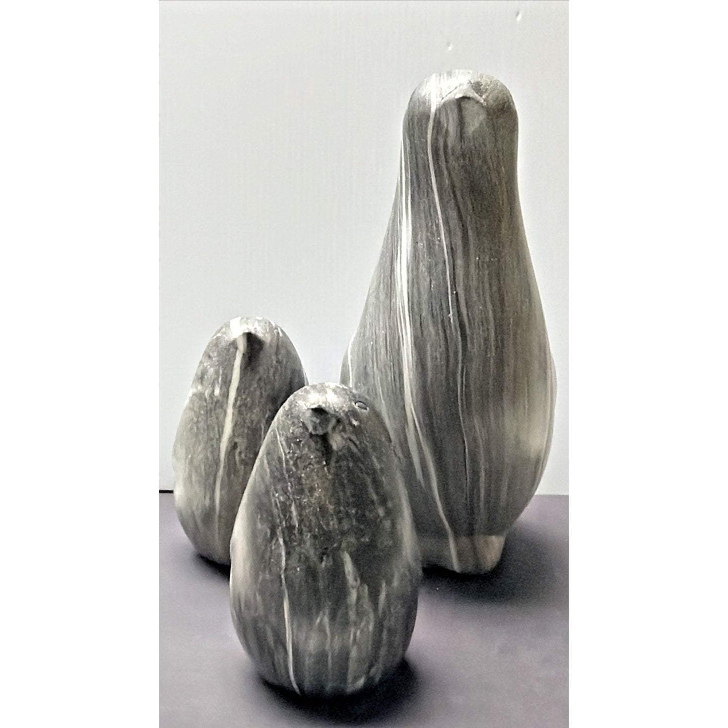 MCM Lot of 3 Ceramic Penguin Bird Figurines Marble Slate Glazed Black White Gray