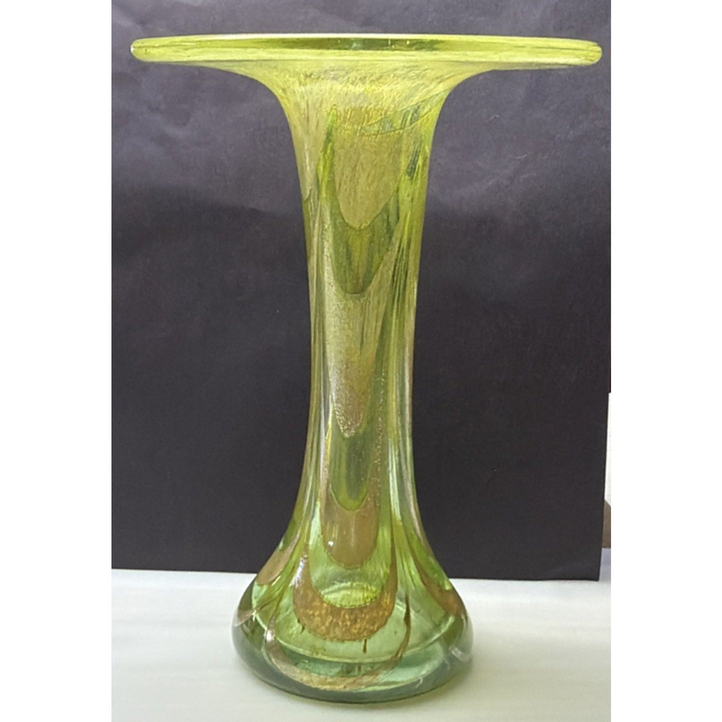 Art Nouveau Kralik Art Glass Marine Green Gold Iridescent Combed Feather Vase