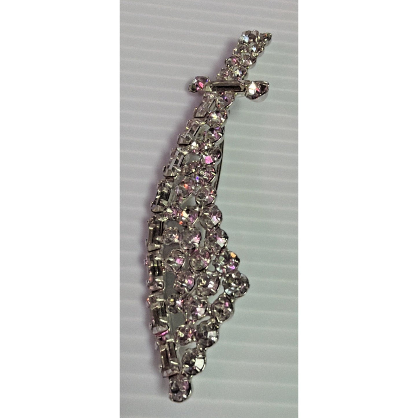 Vintage Sword Pin Brooch Dagger Crystal Rhinestones Baguette Silver