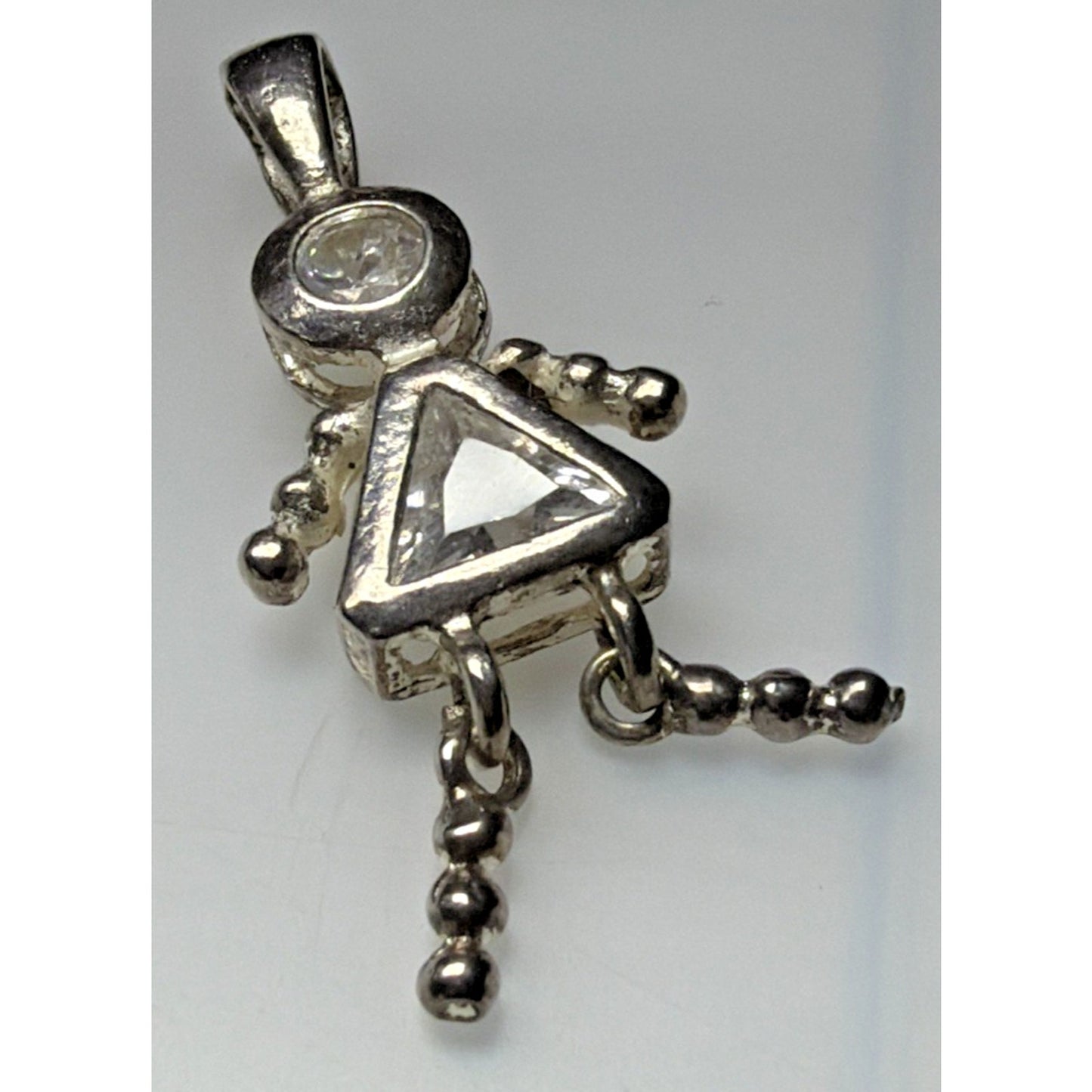 925 Sterling Silver White CZ April Birthstone Girl Articulated Charm Pendant