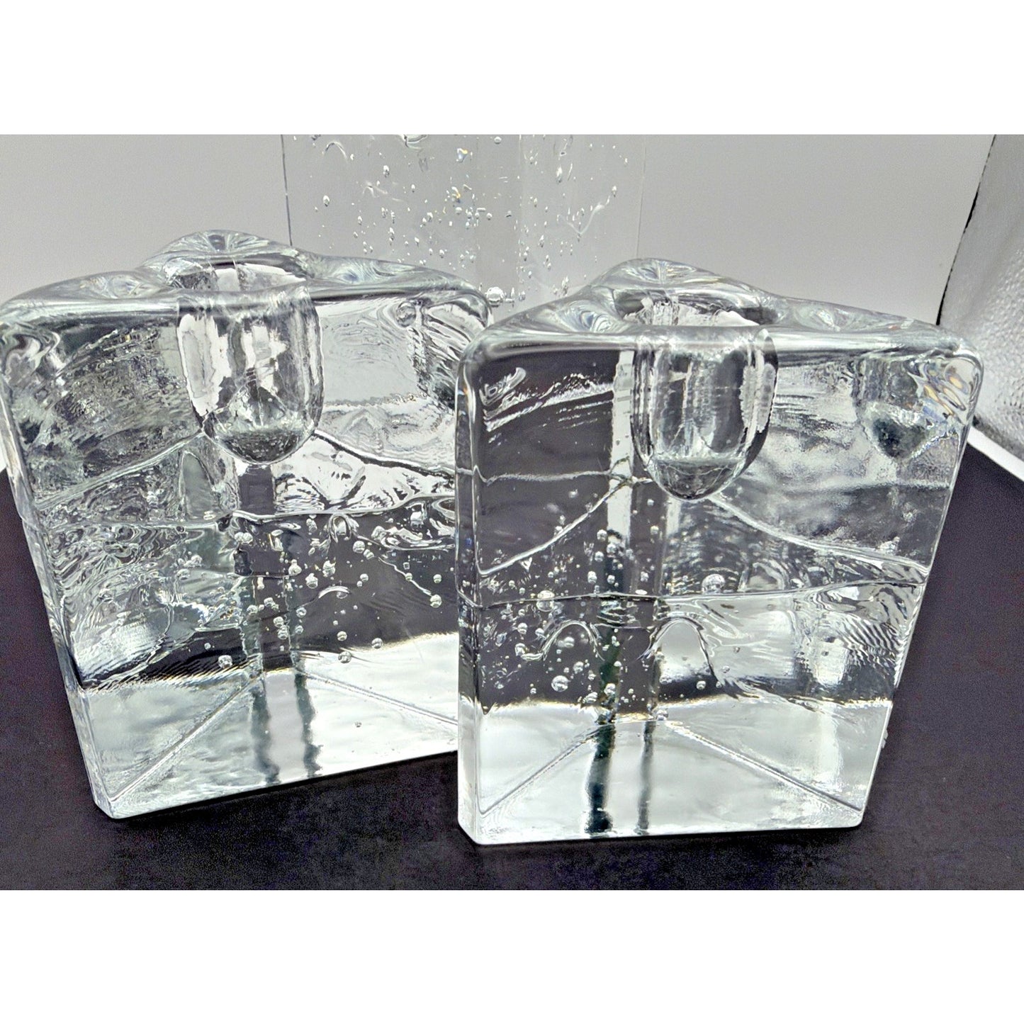 MCM Lot of 3 littala Timo Sarpaneva Arkipelago Ice Glass Candle Holders Finland